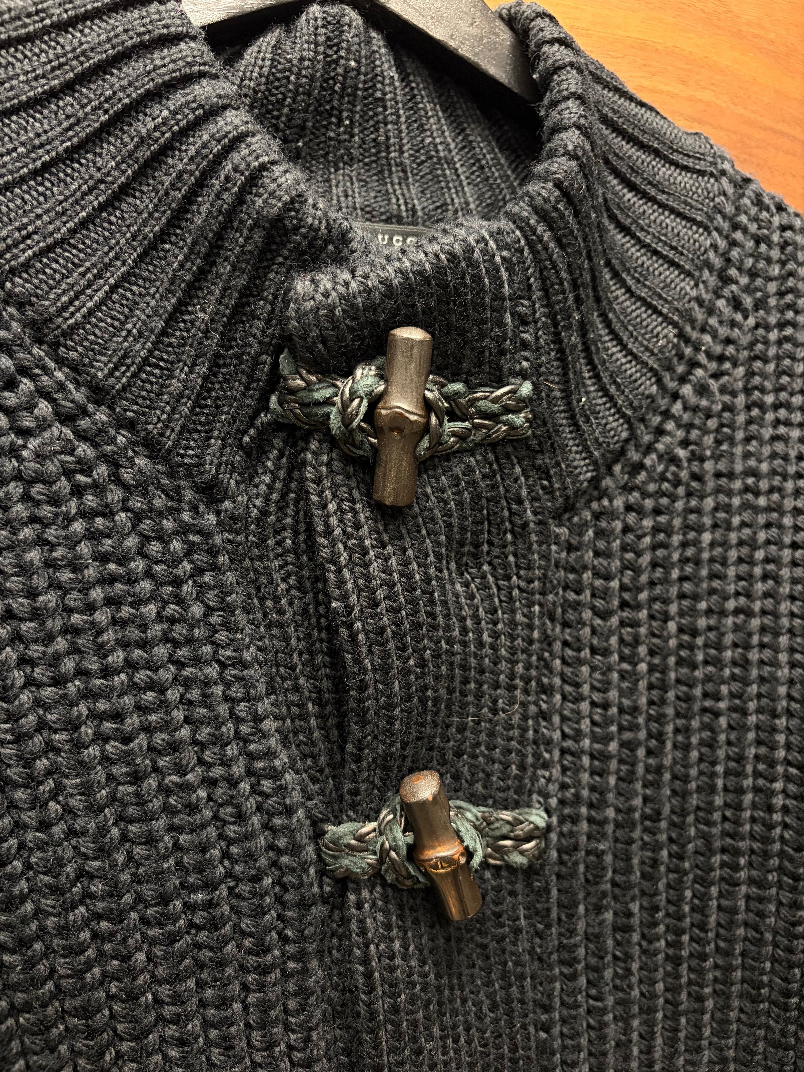 Gucci Vintage Gucci Genuine Bamboo Toggle Merino Wool Black Wool Knit Cardigan Size US XL / EU 56 / 4 - 2 Thumbnail