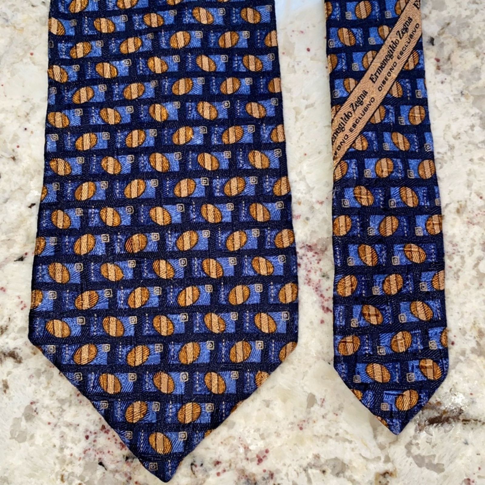 Ermenegildo Zegna ERMENEGILDO ZEGNA $210 Mens Blue Print Silk Necktie Tie EUC Size ONE SIZE - 7 Thumbnail