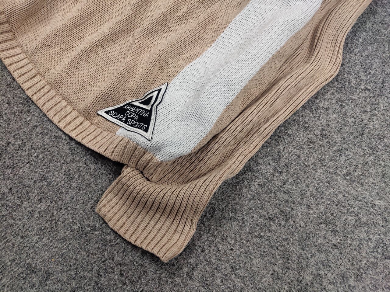 Japanese Brand Vintage 90's Polo Skarpa Sports Knit beige Patchwork Sweater Size US L / EU 52-54 / 3 - 5 Thumbnail
