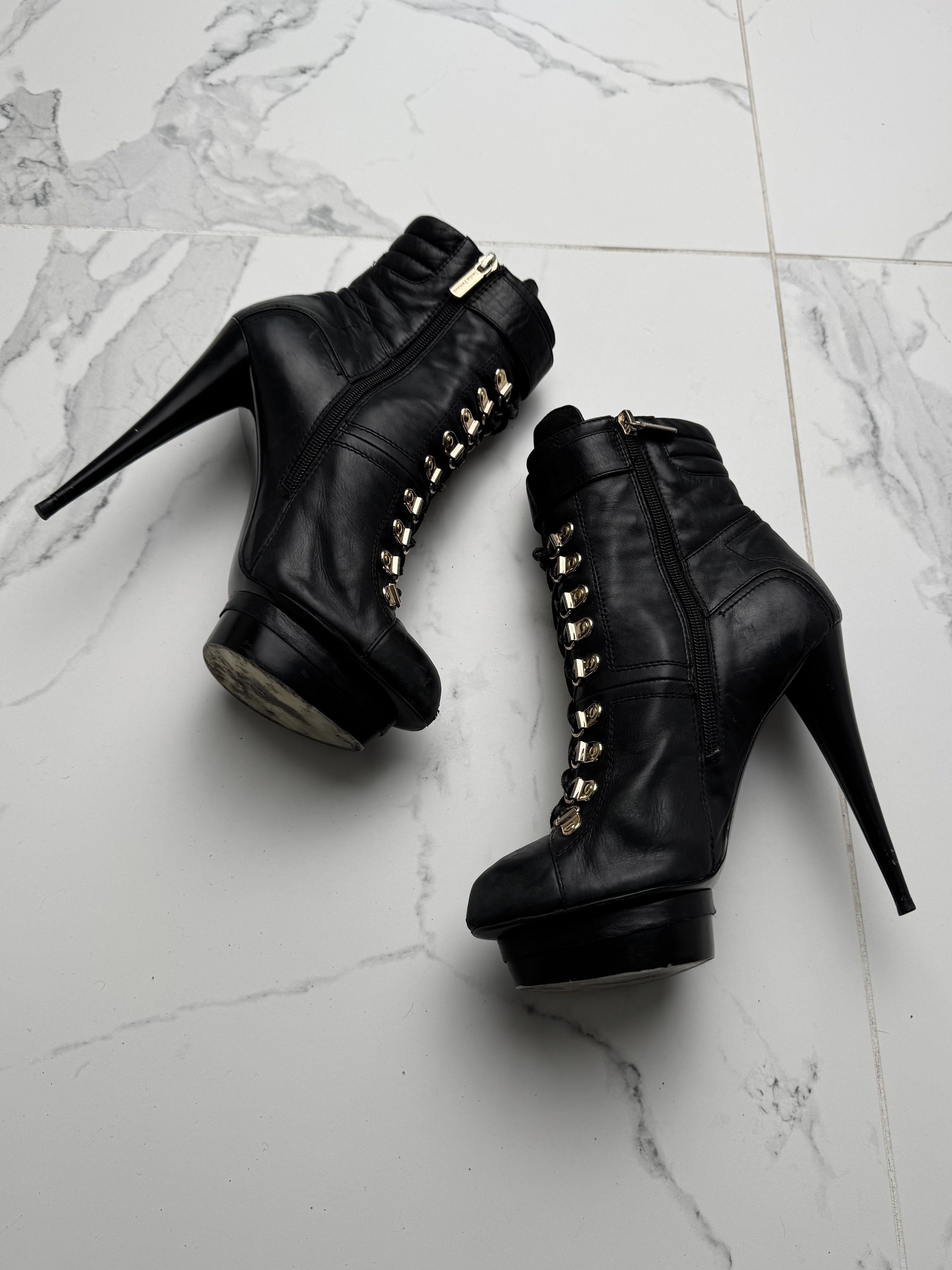 Other Vintage Platform Lace Up Ankle Stiletto Heel Buckle Booties Size US 9 / IT 39 - 4 Thumbnail