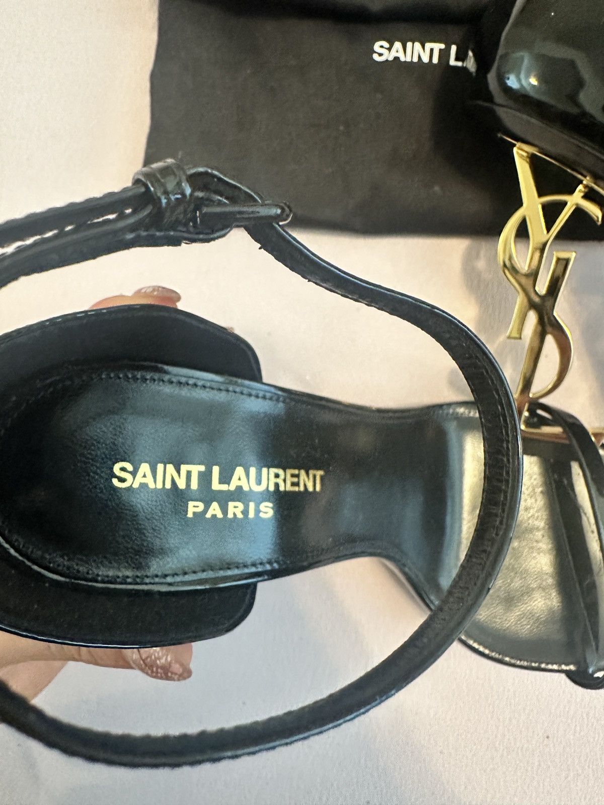 Yves Saint Laurent OPYUM SANDALS IN PATENT LEATHER BLACK Size US 7 / IT 37 - 3 Thumbnail
