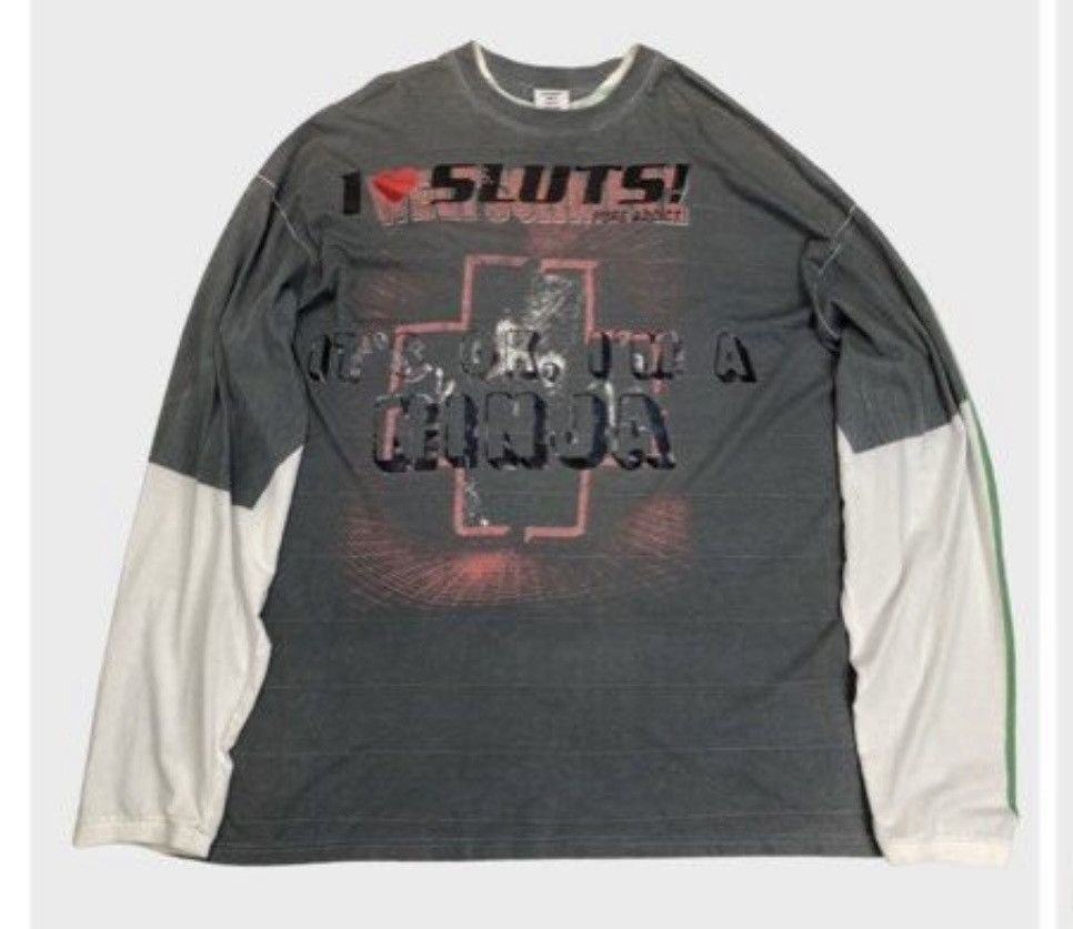 image of Vetements I Love Sluts Tromphe L'oeill Print Long sleeve Tee in Mix, Men's (Size 2XL)