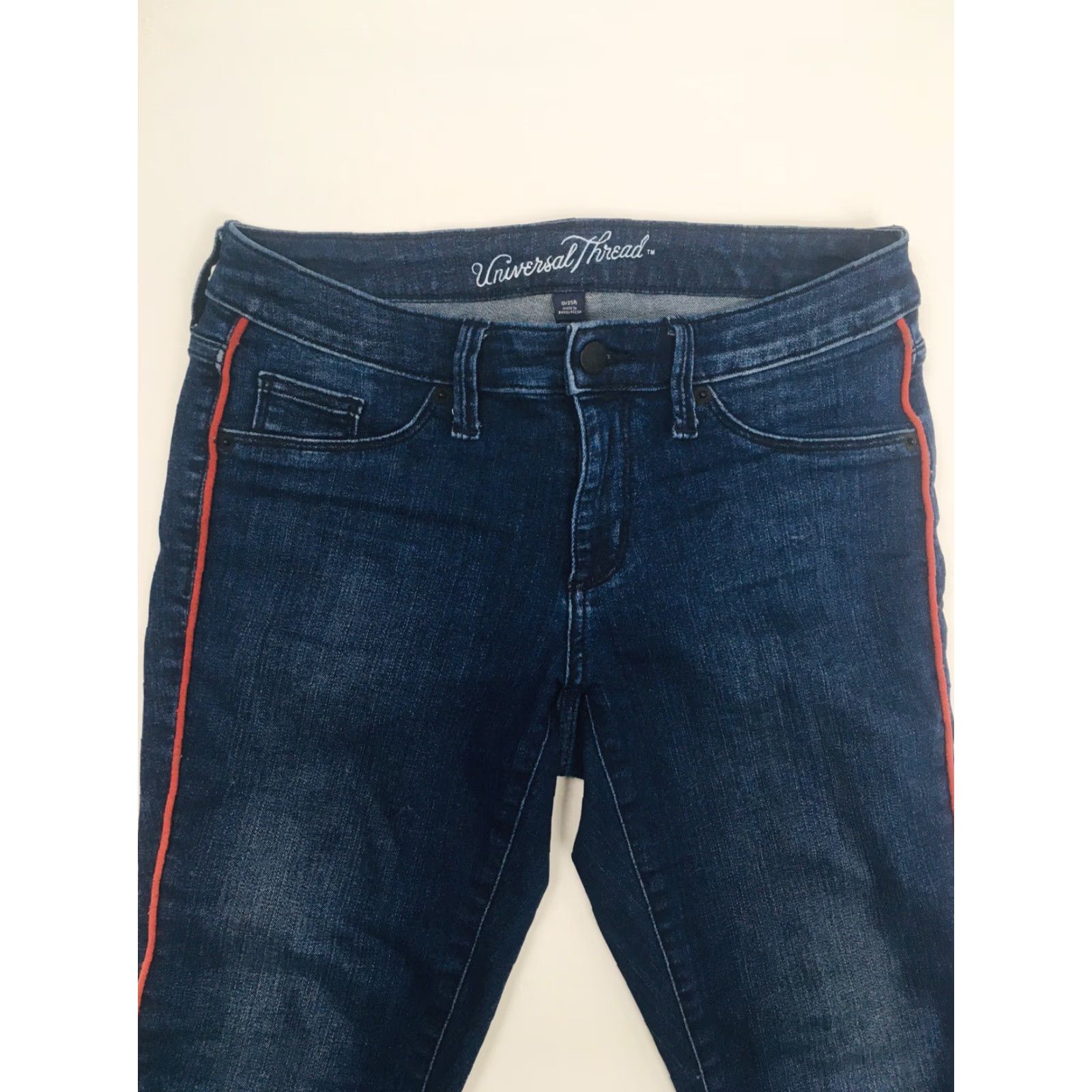 Vintage Universal Thread Jeans Women's 0 25R Black Red Stripe Midrise Flat Front Size 25" / US 0 / IT 36 - 5 Thumbnail
