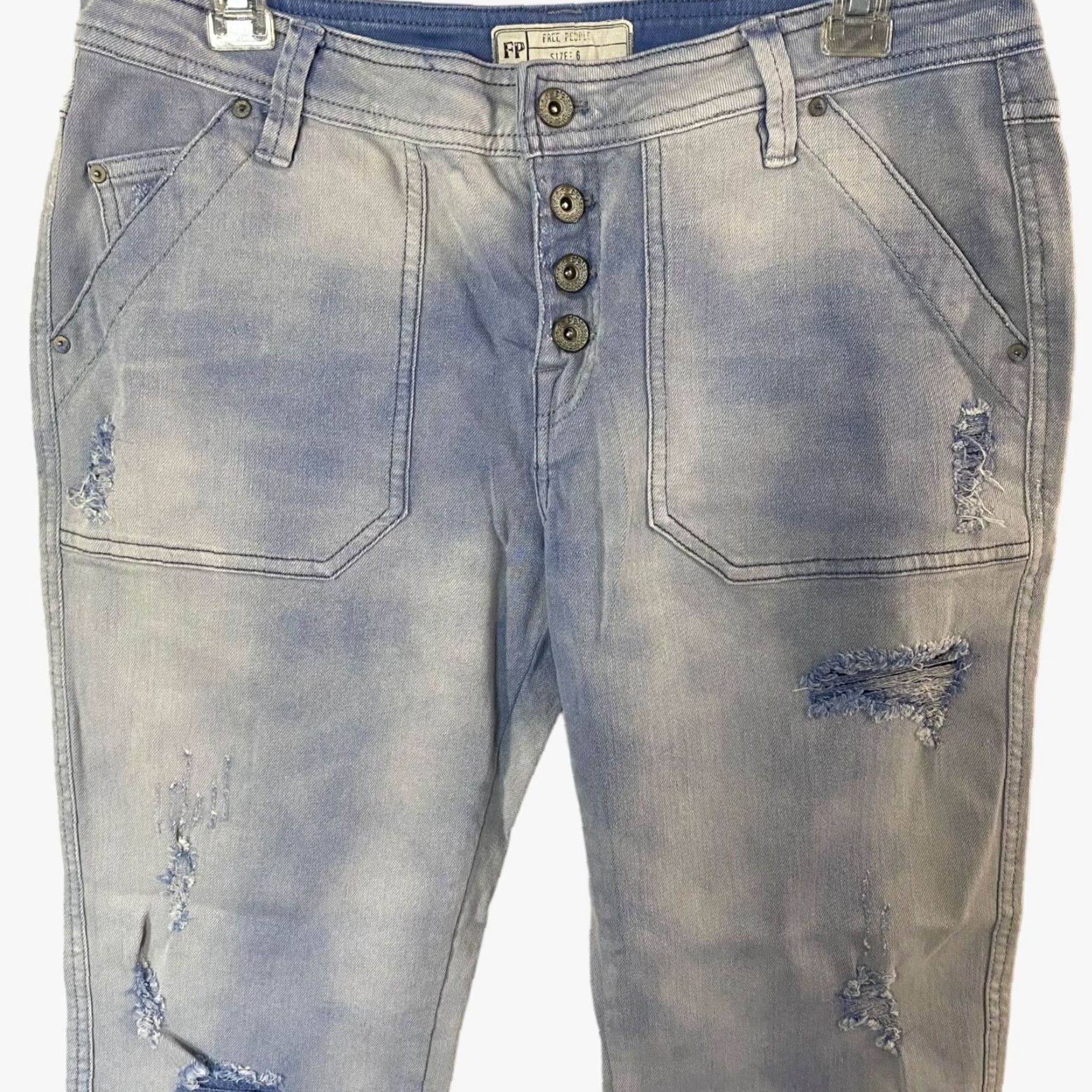 Free People Free People Jeans Womens Size 6 Blue Acid Wash Denim Distressed Straight Leg Jeans Women 6 Blue Acid Wash Distressed Pockets 5-Pocket Styling Size 28" / US 6 / IT 42 - 5 Thumbnail