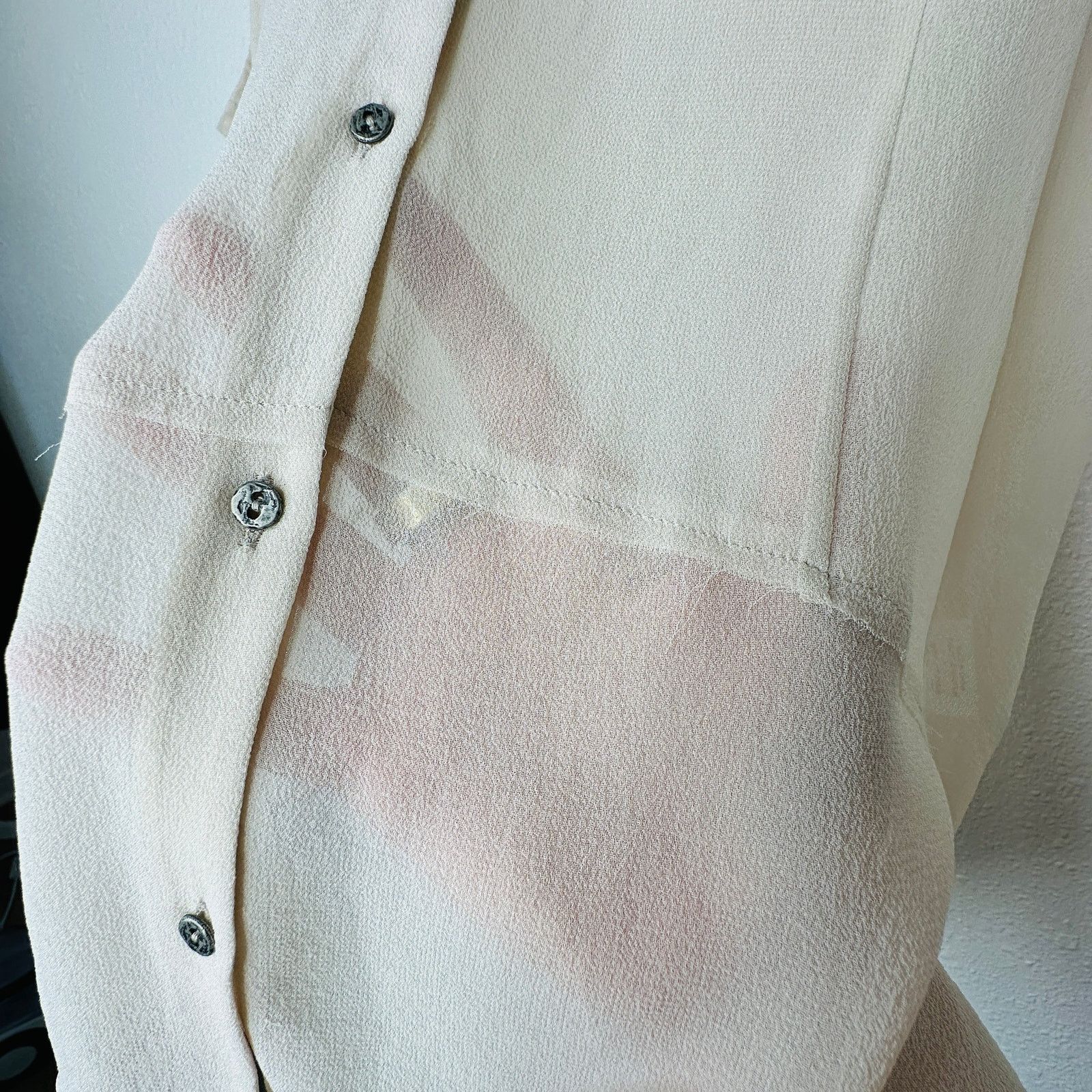Other NWT Helmut Ghost 100% Sheer Silk in Salt V-Neck Blouse L Size L / US 10 / IT 46 - 3 Thumbnail