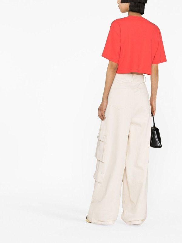 Off-White o1mle0425 Logo Print Cropped T-Shirt in Red Size M / US 6-8 / IT 42-44 - 3 Thumbnail