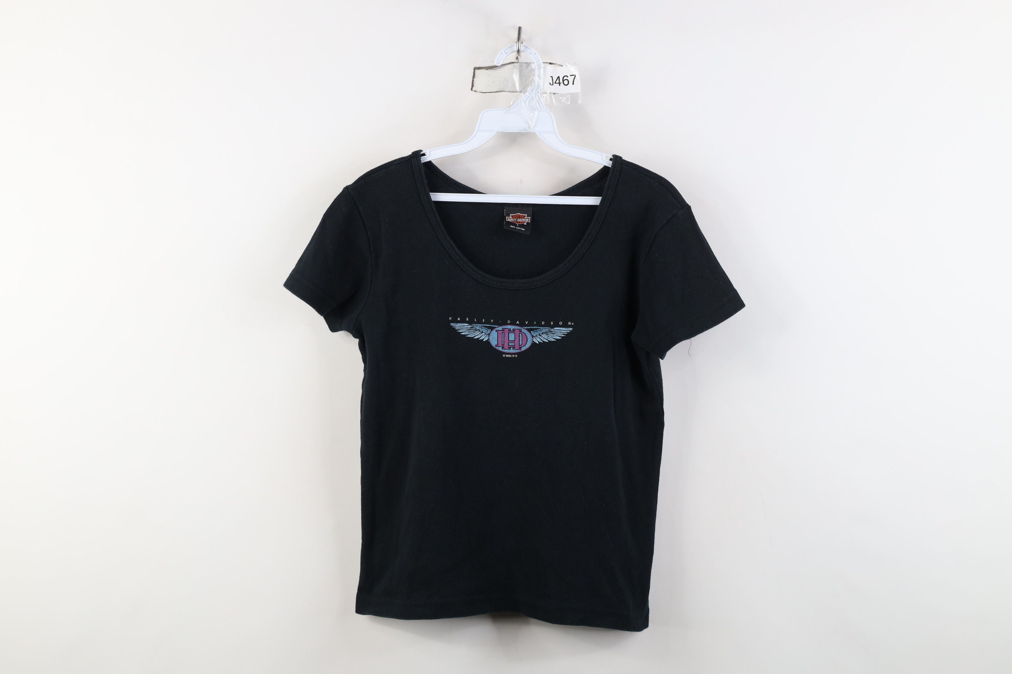 Harley Davidson Vintage 90s Harley Davidson Ribbed Knit T-Shirt Black USA Size L / US 10 / IT 46 - 1 Thumbnail