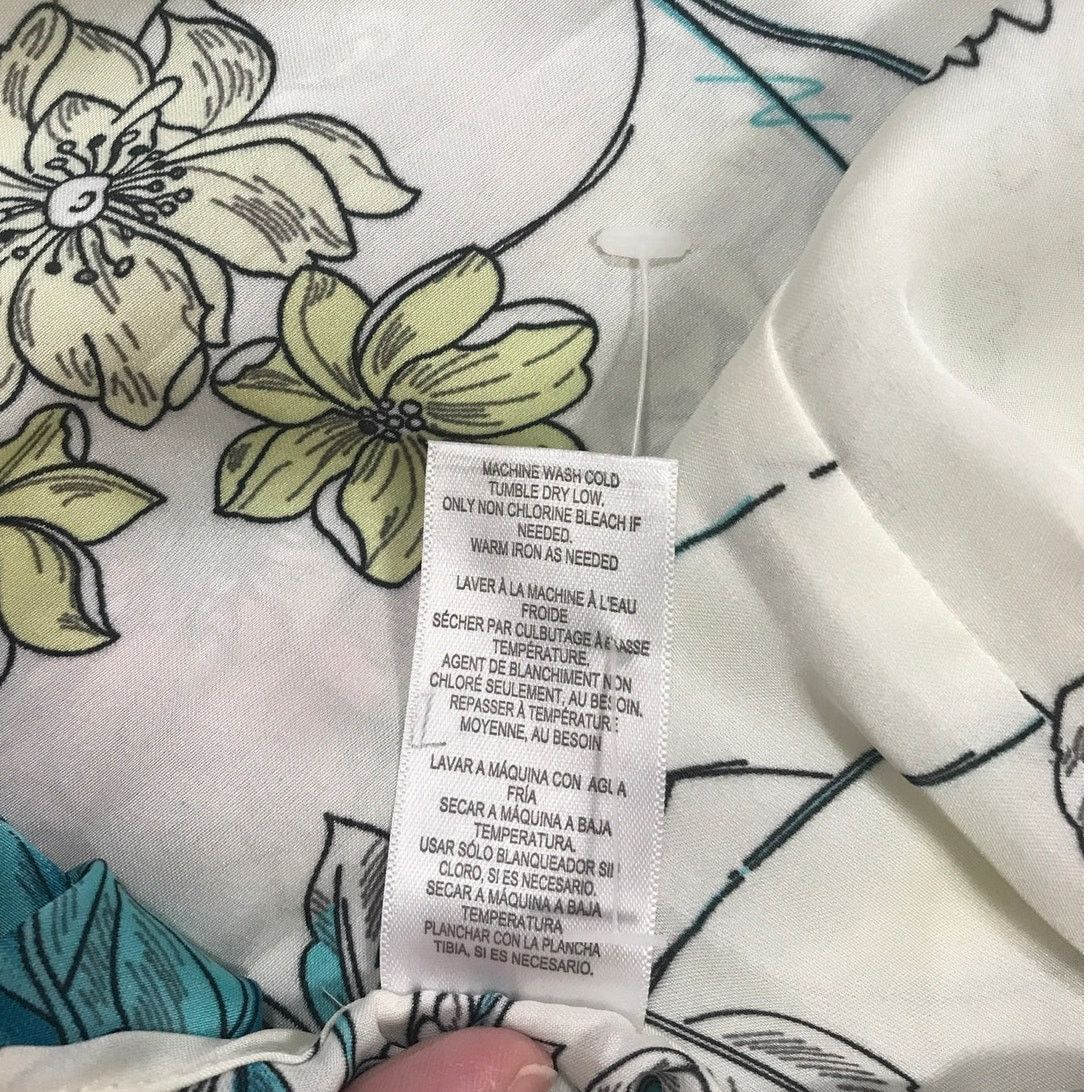 Other Soft Silky Cream Floral Pleated Scoop Neck 3/4 Sleeve Top 1X Size XL / US 12-14 / IT 48-50 - 4 Thumbnail
