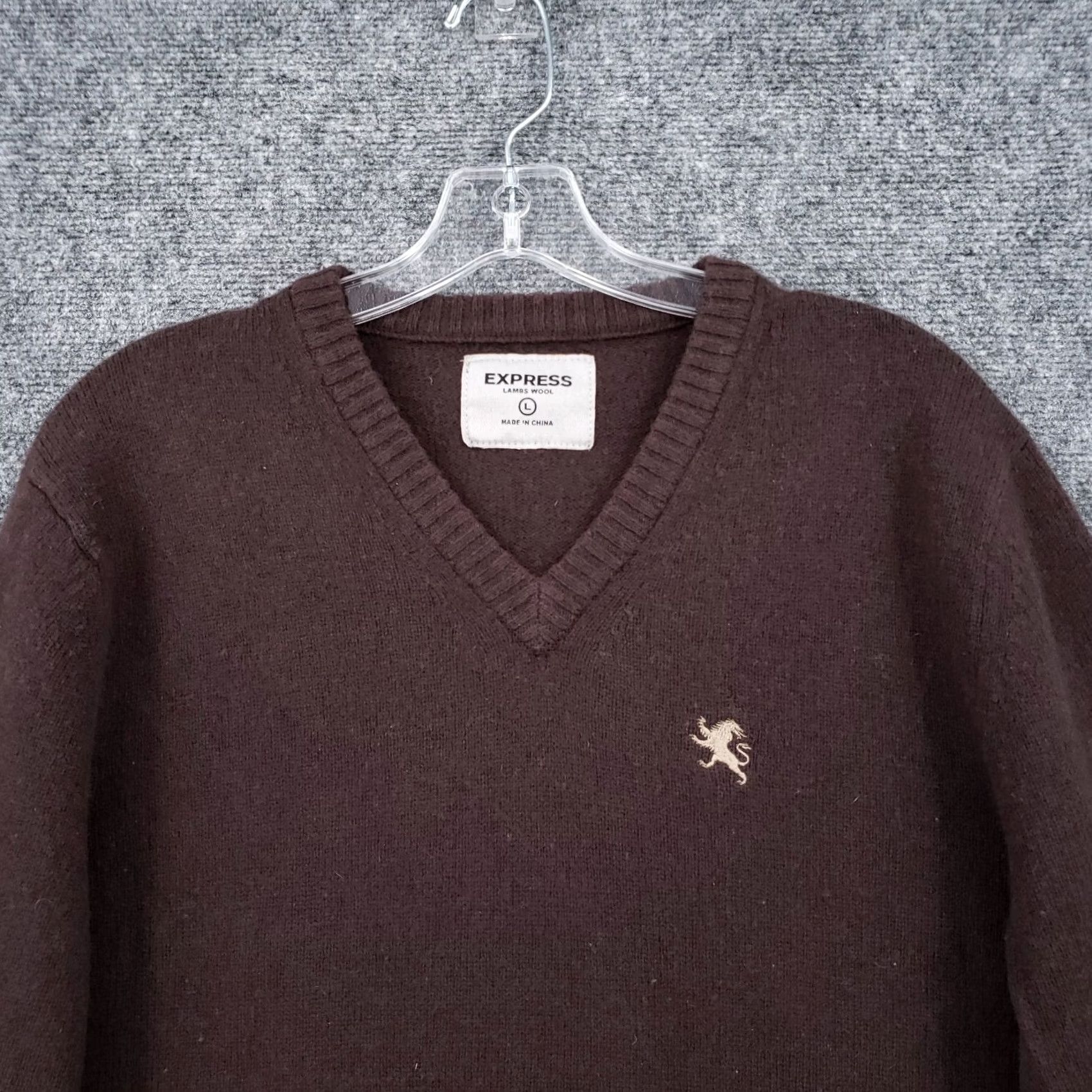 Express Express Sweater Mens L Brown Lambswool Pullover V Neck Long Sleeve Knitted Size US L / EU 52-54 / 3 - 3 Thumbnail