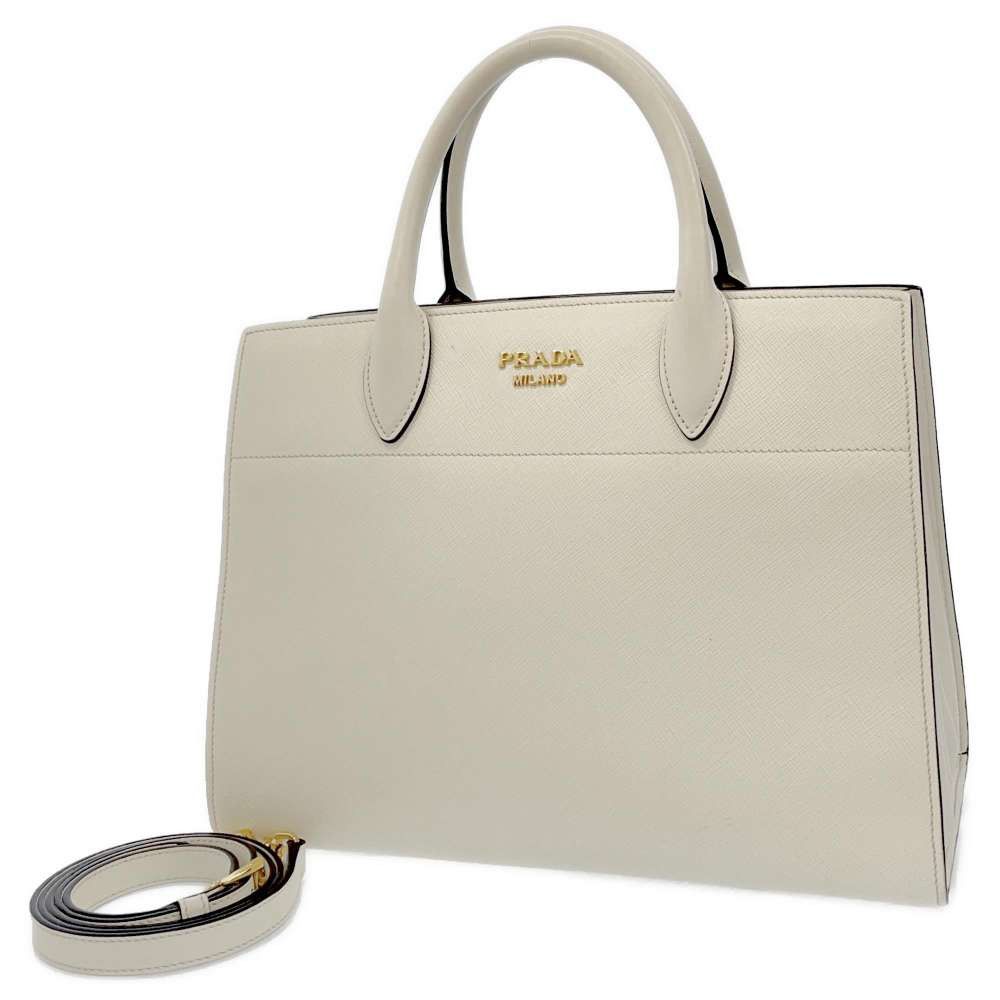 Prada Handbag Bibliotheque Saffiano 2way Shoulder Bag White Leather