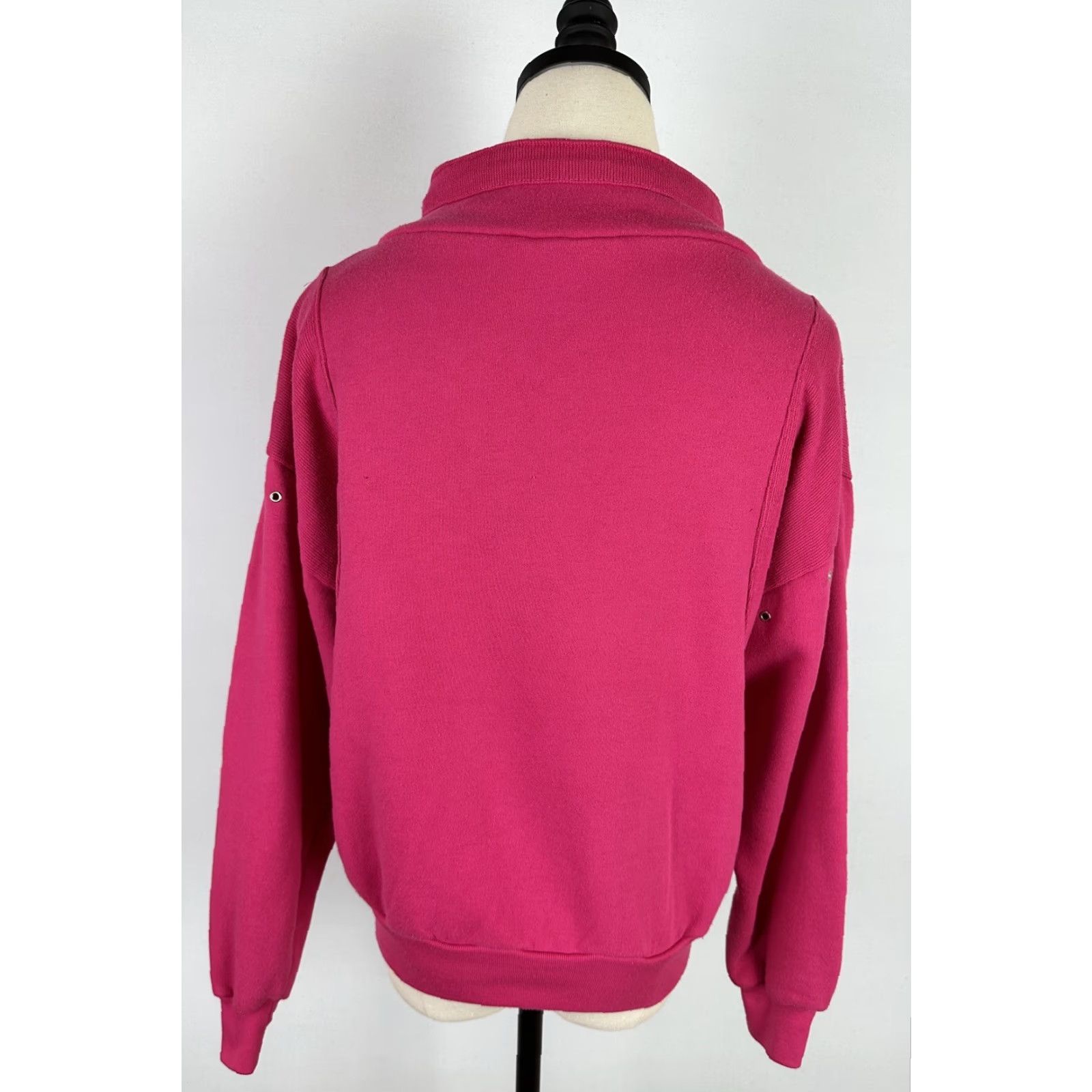 Vintage VTG 80s Fuchsia Pink Pullover Sweatshirt S Cowl Neck Drawstring Grommets Retro Size S / US 4 / IT 40 - 7 Thumbnail
