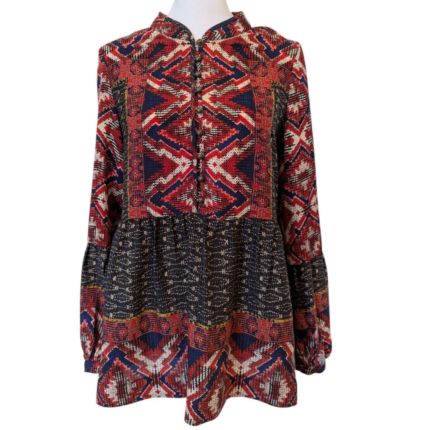 Anthropologie Anthro Konrad + Joseph Red Zydeco Peasant Silky Tunic Small Size S / US 4 / IT 40 - 2 Thumbnail