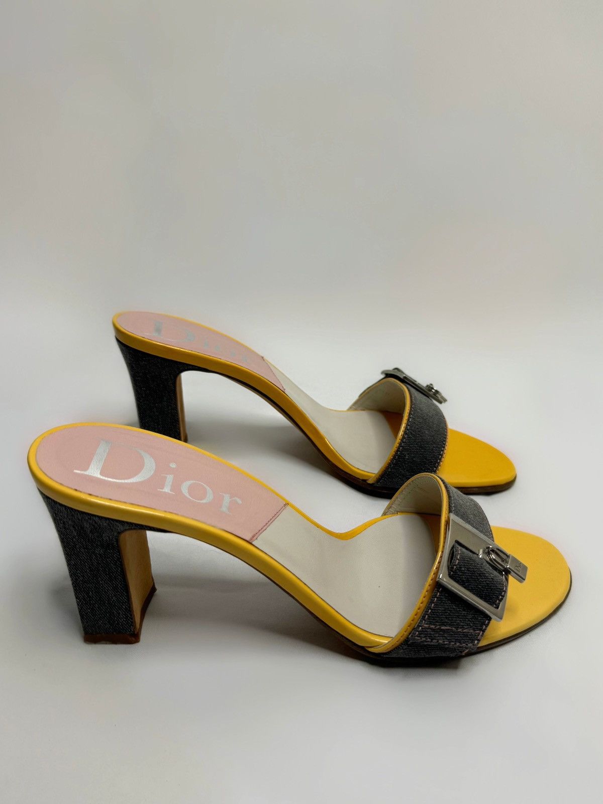 Dior × Vintage Vintage Dior Denim Lock Charm Heels Size US 7 / IT 37 - 1 Thumbnail