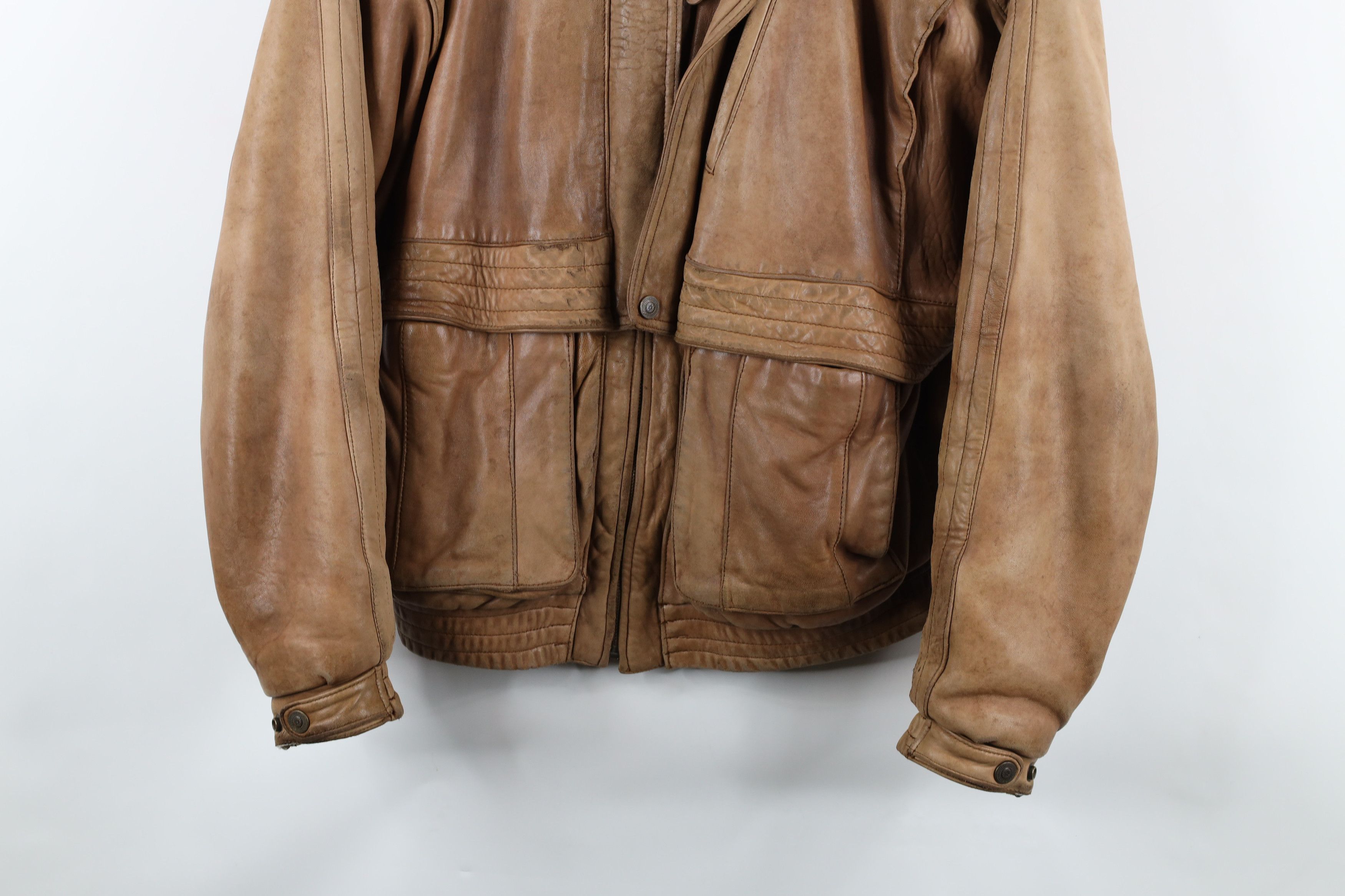 Vintage Vintage 90s Streetwear Leather Flight Bomber Jacket Brown Size US L / EU 52-54 / 3 - 3 Thumbnail
