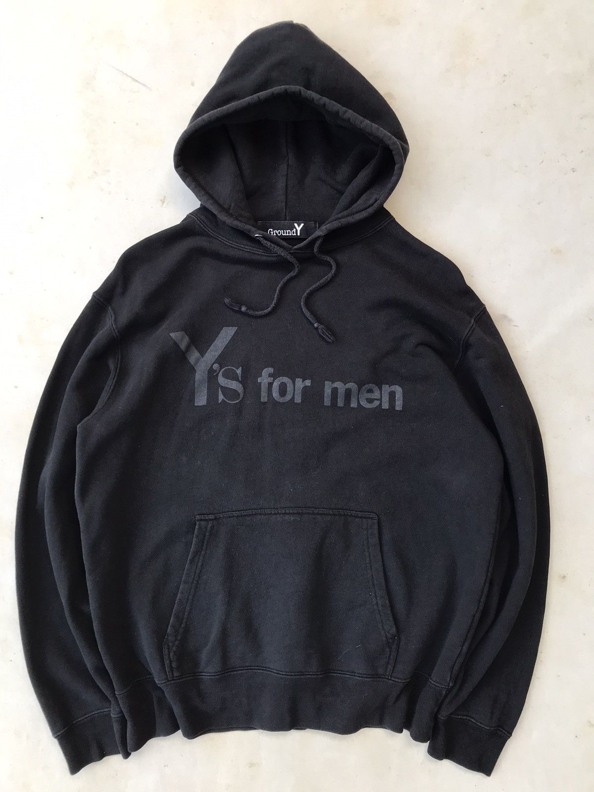 image of Groundy x Yohji Yamamoto Y's For Men Hoodie Logo Yohji Yamamoto in Black (Size Medium)