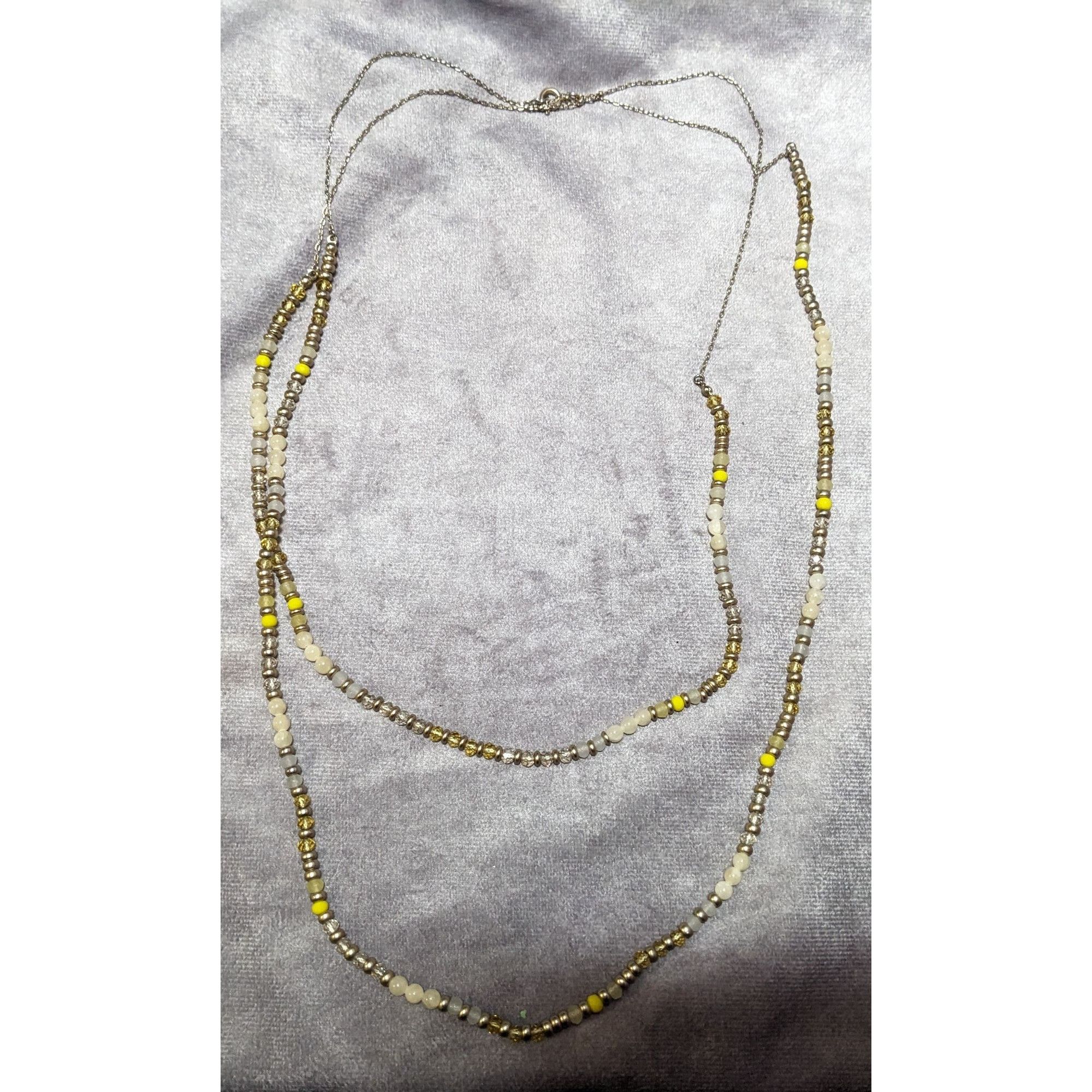Other Yellow Silver Tone And White Beaded Multilayer Necklace Size ONE SIZE - 9 Thumbnail