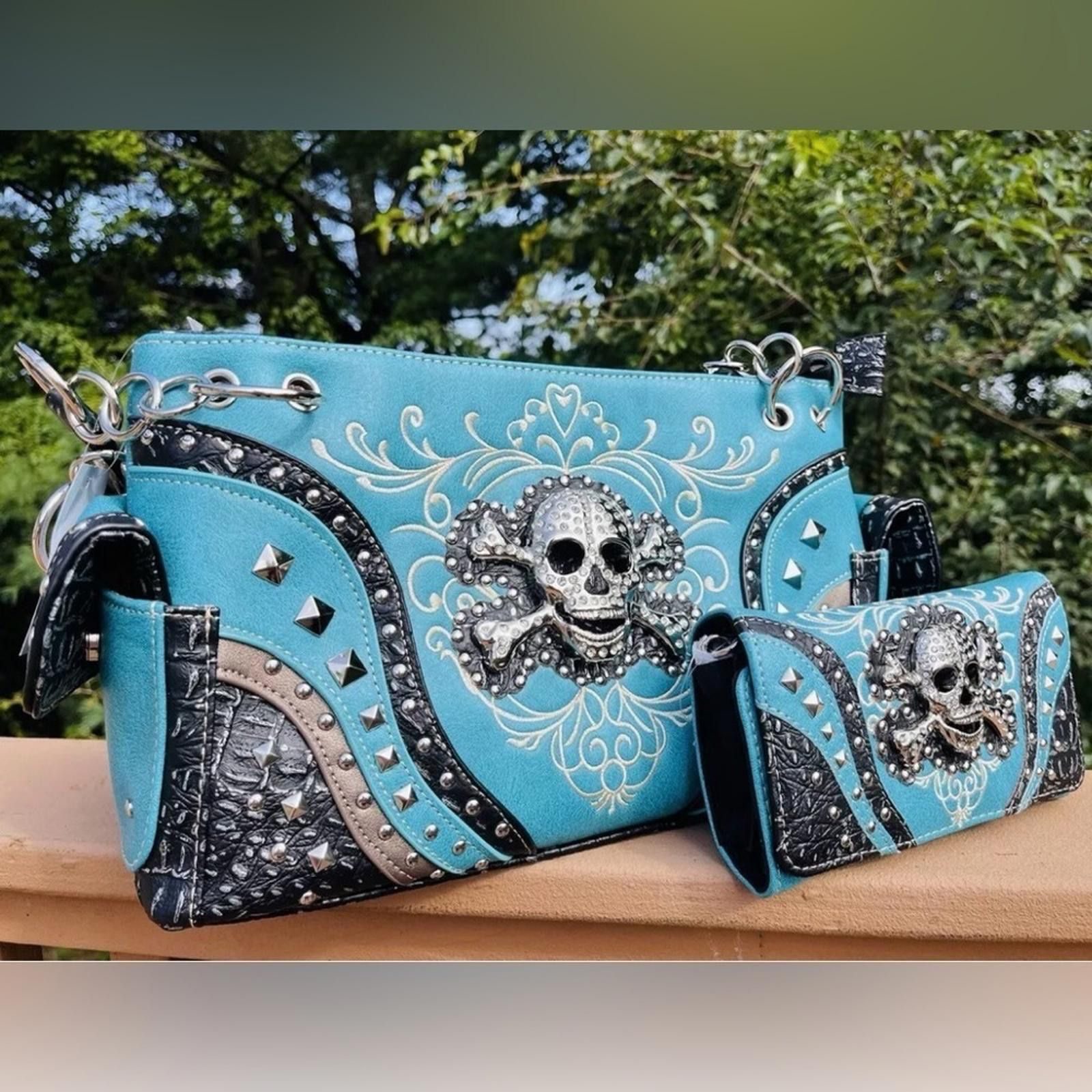 Designer Handmade Skull Leather Shoulder Bag With Skull Wallet Size ONE SIZE - 2 Thumbnail