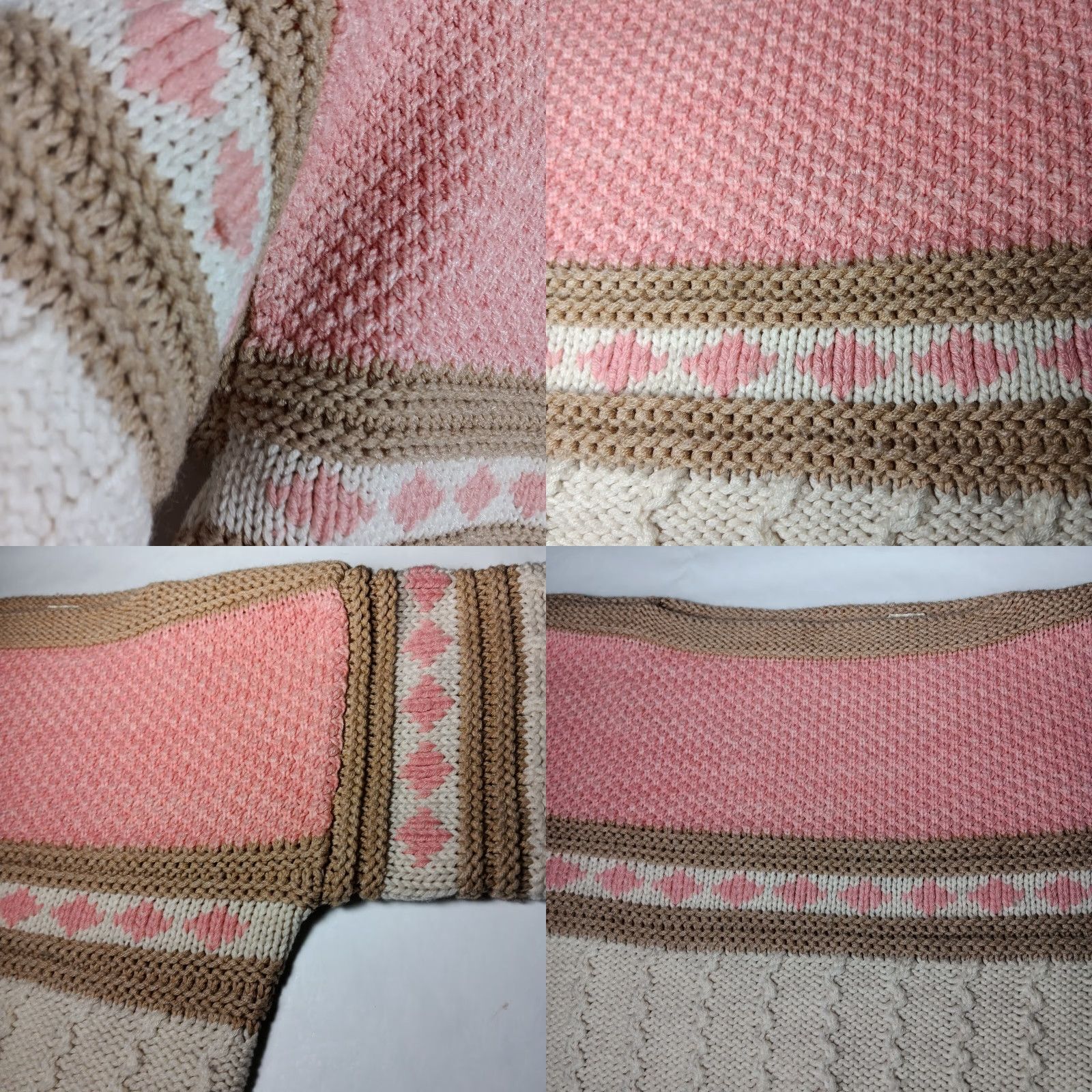 Vintage VINTAGE Evian Jrs Sweater Pullover M Cream Pink Brown Chunky Boat Neck Women Size M / US 6-8 / IT 42-44 - 9 Thumbnail