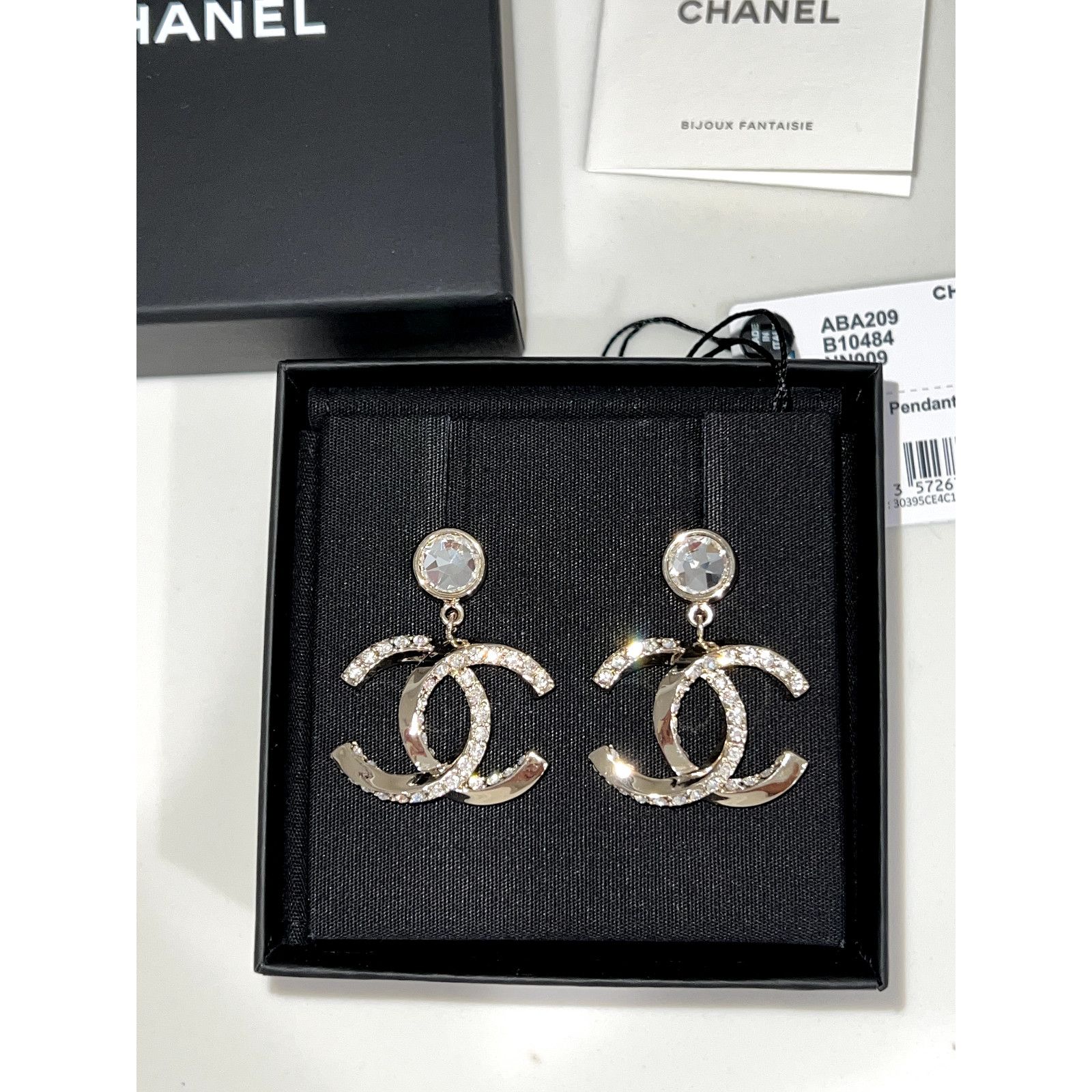 Chanel Chanel Gold Crystal Statement Stud Pendant Drop Earrings Size ONE SIZE - 5 Thumbnail