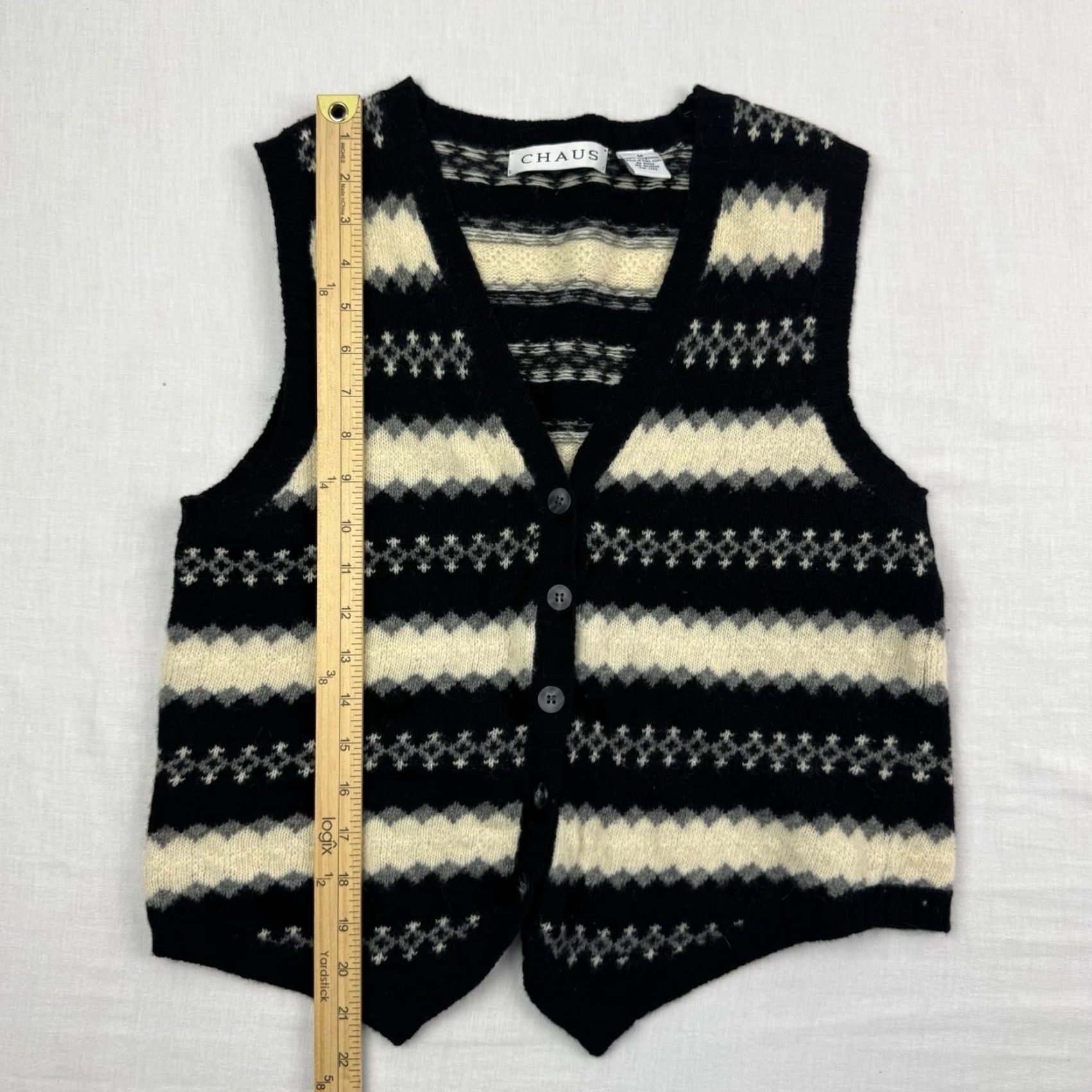 Vintage VINTAGE Chaus Sweater Vest Button Up Womens Medium Striped Black 100% Lambswool V Neck Casual Size M / US 6-8 / IT 42-44 - 3 Thumbnail