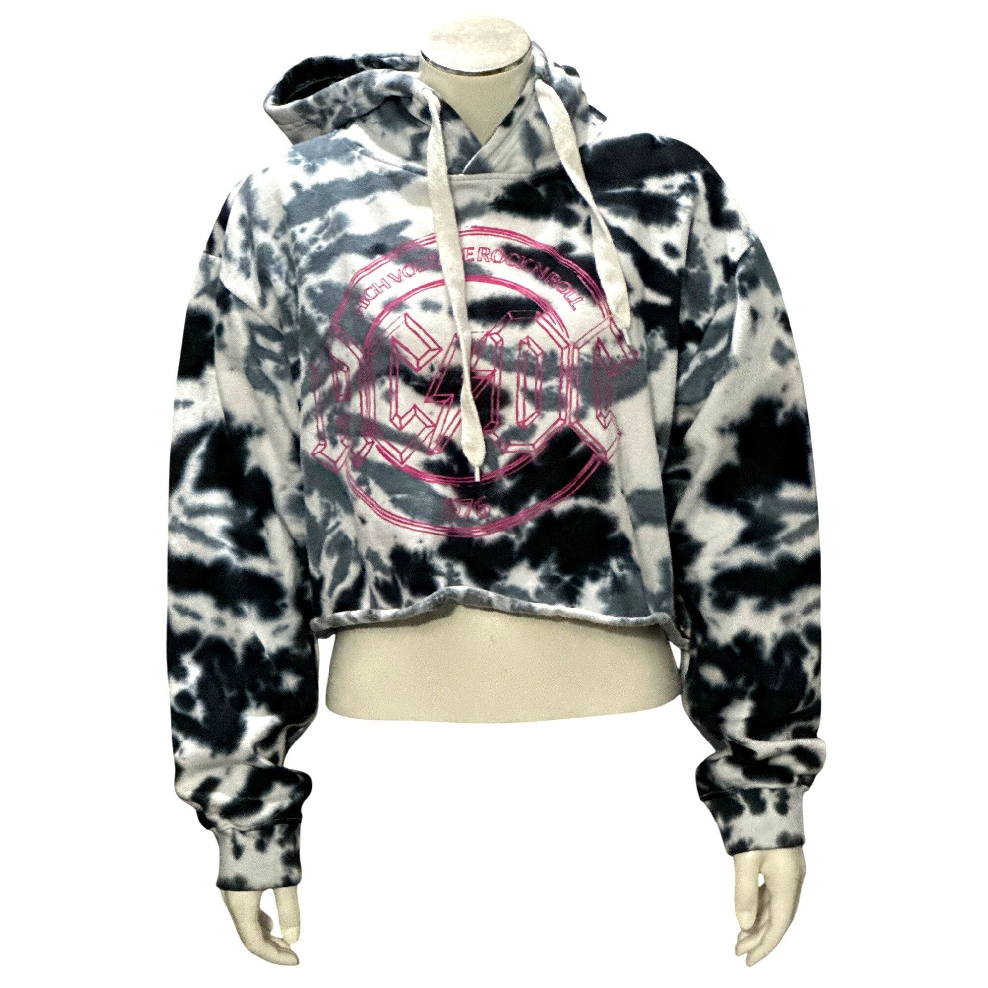 AC/DC ACDC Black White Tie Dye Cropped Hoodie Sweatshirt Graphic L Size M / US 6-8 / IT 42-44 - 1 Thumbnail