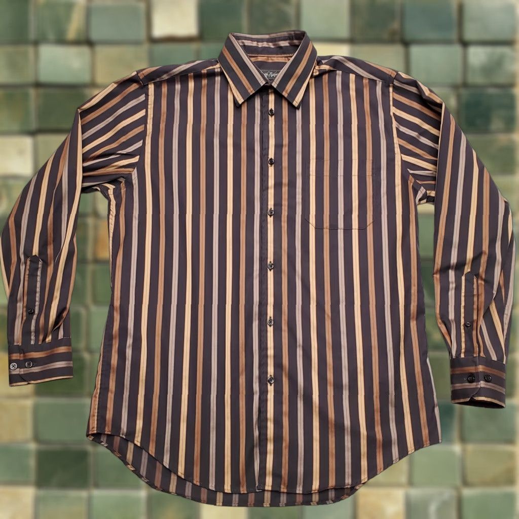 Vintage VINTAGE Kenneth Roberts Shirt Mens L Brown 100% Cotton Platinum Long Sleeve Casual Striped Button-Up Tailored Designer Western Modern Mens Size US L / EU 52-54 / 3 - 1 Thumbnail
