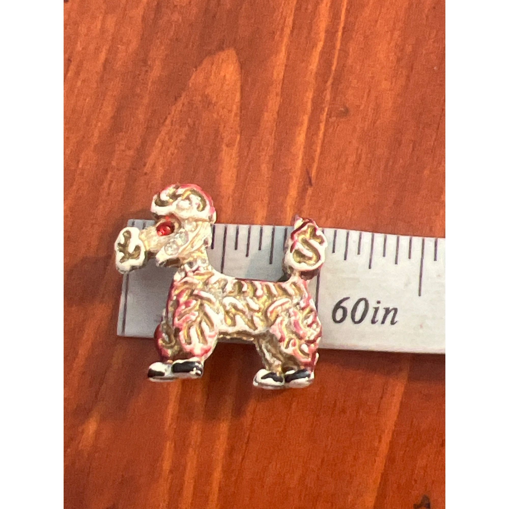 Other Vintage MCM Poodle Lapel Pin Brooch Gold Tone White Red Blac Size ONE SIZE - 4 Thumbnail