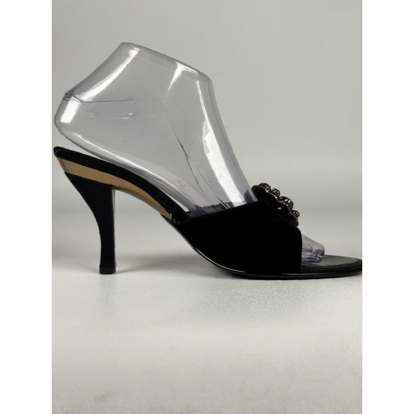 Vintage VINTAGE Enzo Angiolini Black Gold Bejeweled Open Toe Heels Pump Size 7.5 Women Size US 8 / IT 38 - 5 Thumbnail