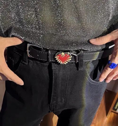 Japanese Brand Retro black I LOVE YOU heart pu leather belt Size ONE SIZE - 3 Thumbnail