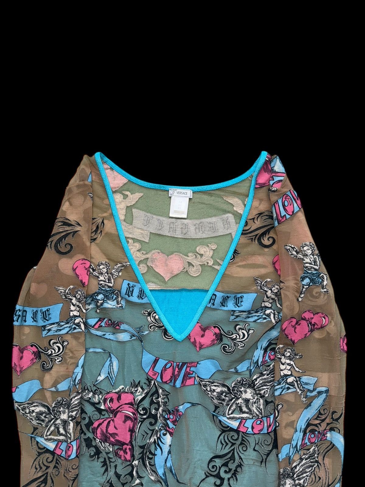 Versace Vintage Versace Sheer Mesh Top Blouse Tattoo Angels Print Size M / US 6-8 / IT 42-44 - 2 Thumbnail