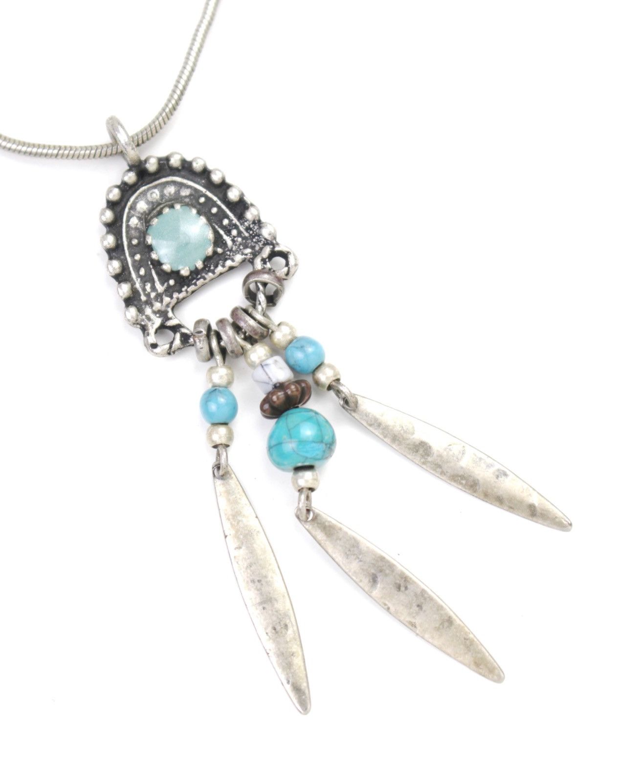 Vintage 2000S JAPANESE MADE TRIBAL TURQUOISE DANGLE PENDANT NECKLACE Size ONE SIZE - 3 Thumbnail
