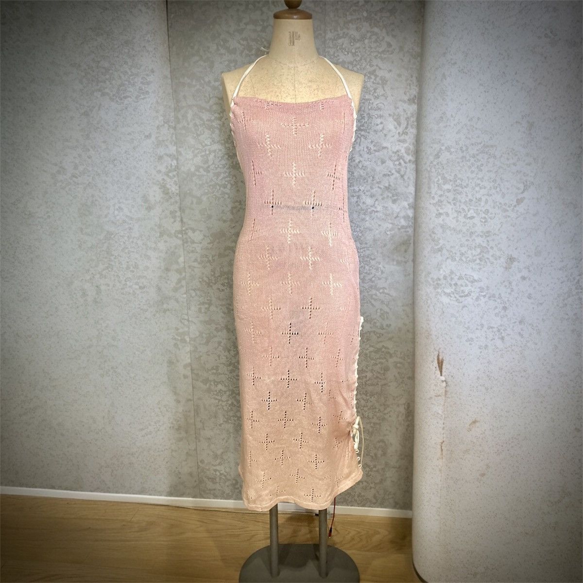 Japanese Brand Fairy Grunge Japanese Archive Pink Open Knit Lace-Up Dress Size S / US 4 / IT 40 - 2 Thumbnail