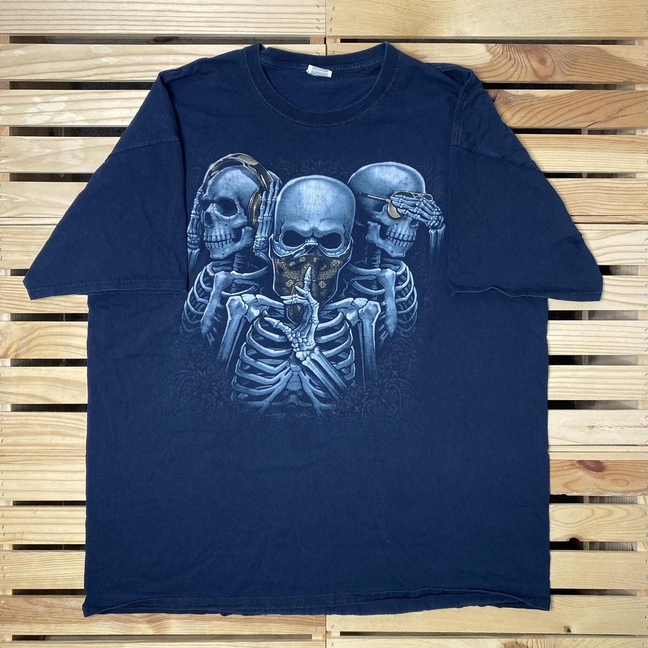Fruit Of The Loom See, Hear, Speak No Evil Black Y2K Skeleton Tee Size 3XL Size US XXL / EU 58 / 5 - 1 Thumbnail