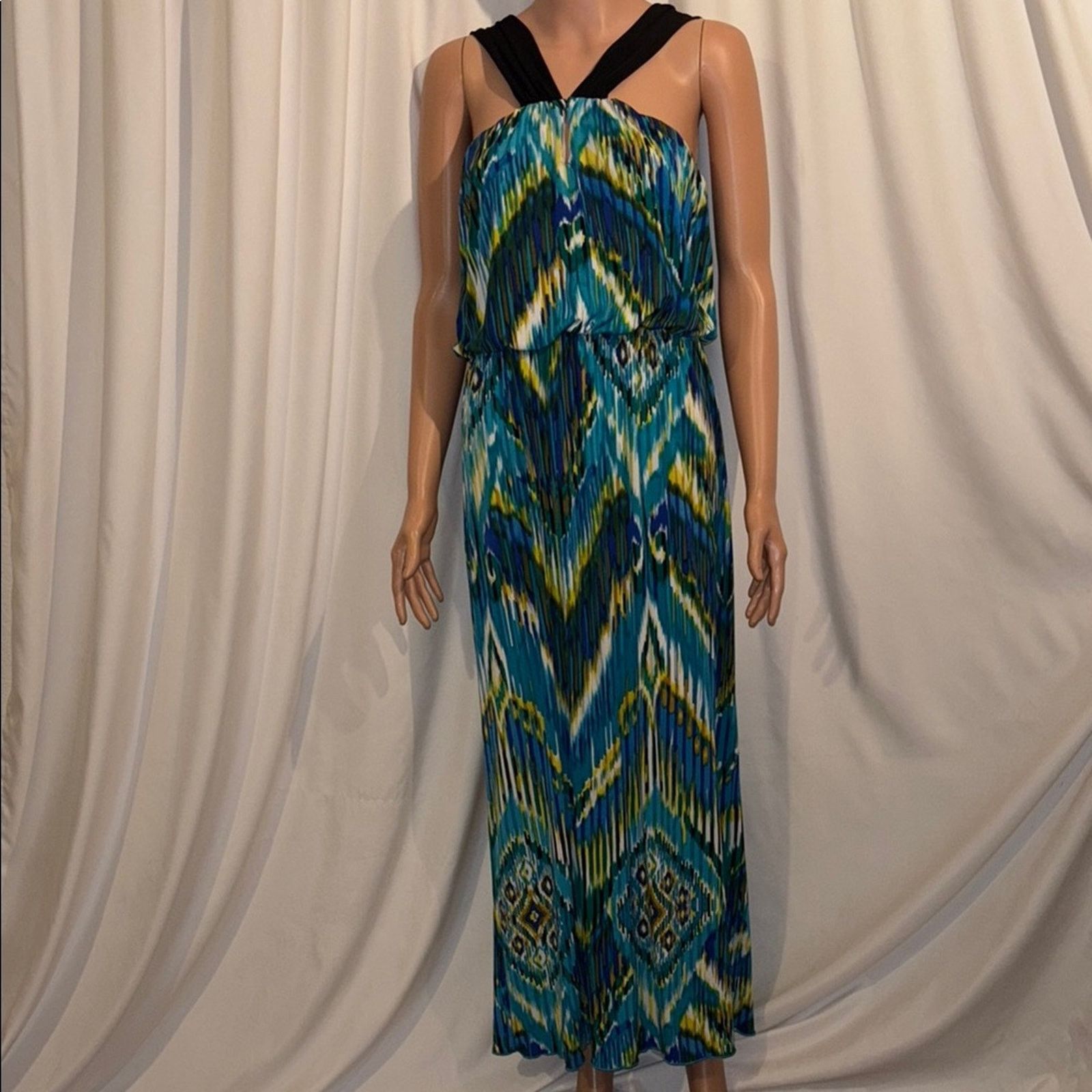 The Unbranded Brand Enfocus Blue/Black Patterned Maxi Dress Size 14 Size XL / US 12-14 / IT 48-50 - 1 Thumbnail