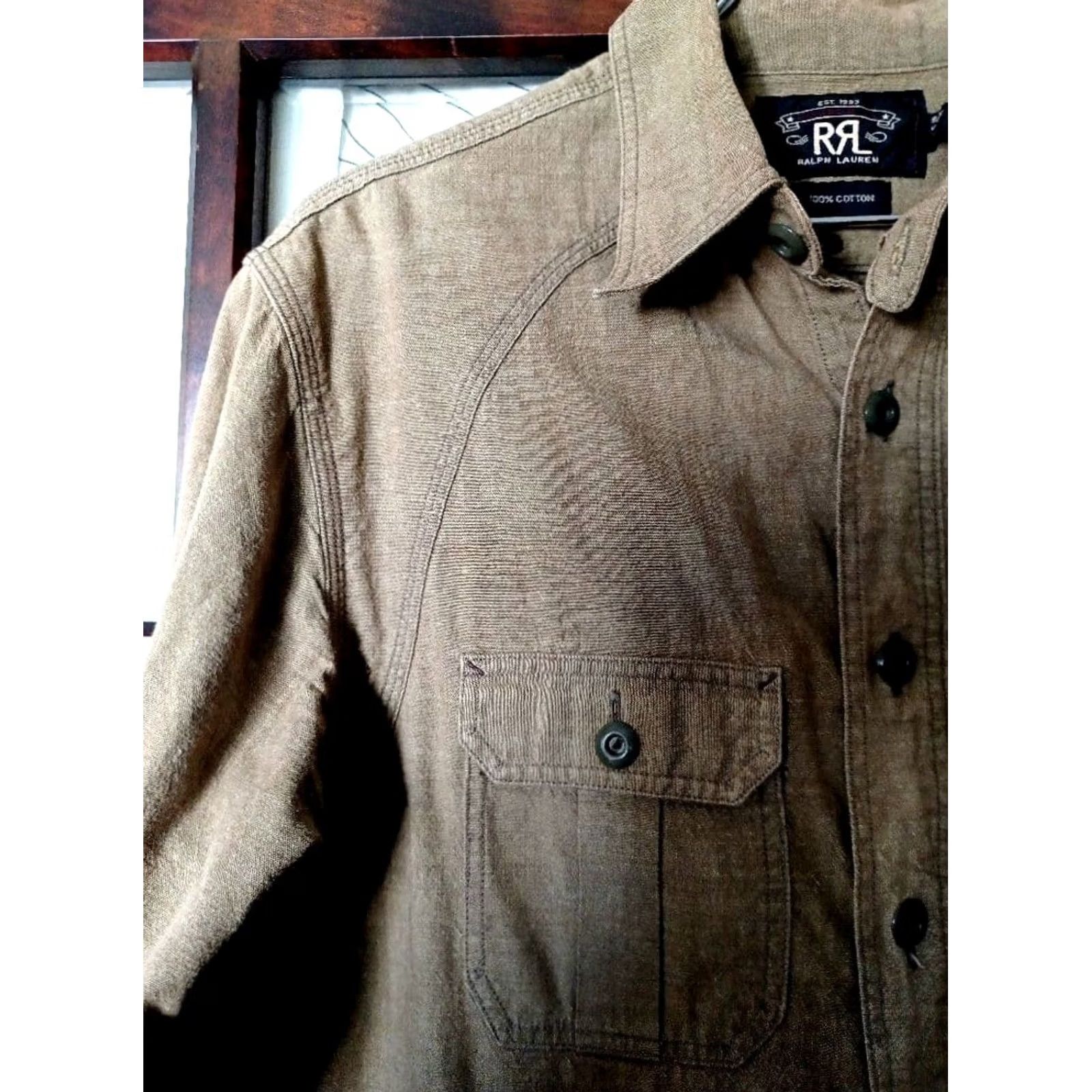 Ralph Lauren RRL RALPH LAUREN CHAMBRAY WORK SHIRT LONG SLEEVE MEN OLIVE COTTON XS USED Size US XS / EU 42 / 0 - 2 Thumbnail