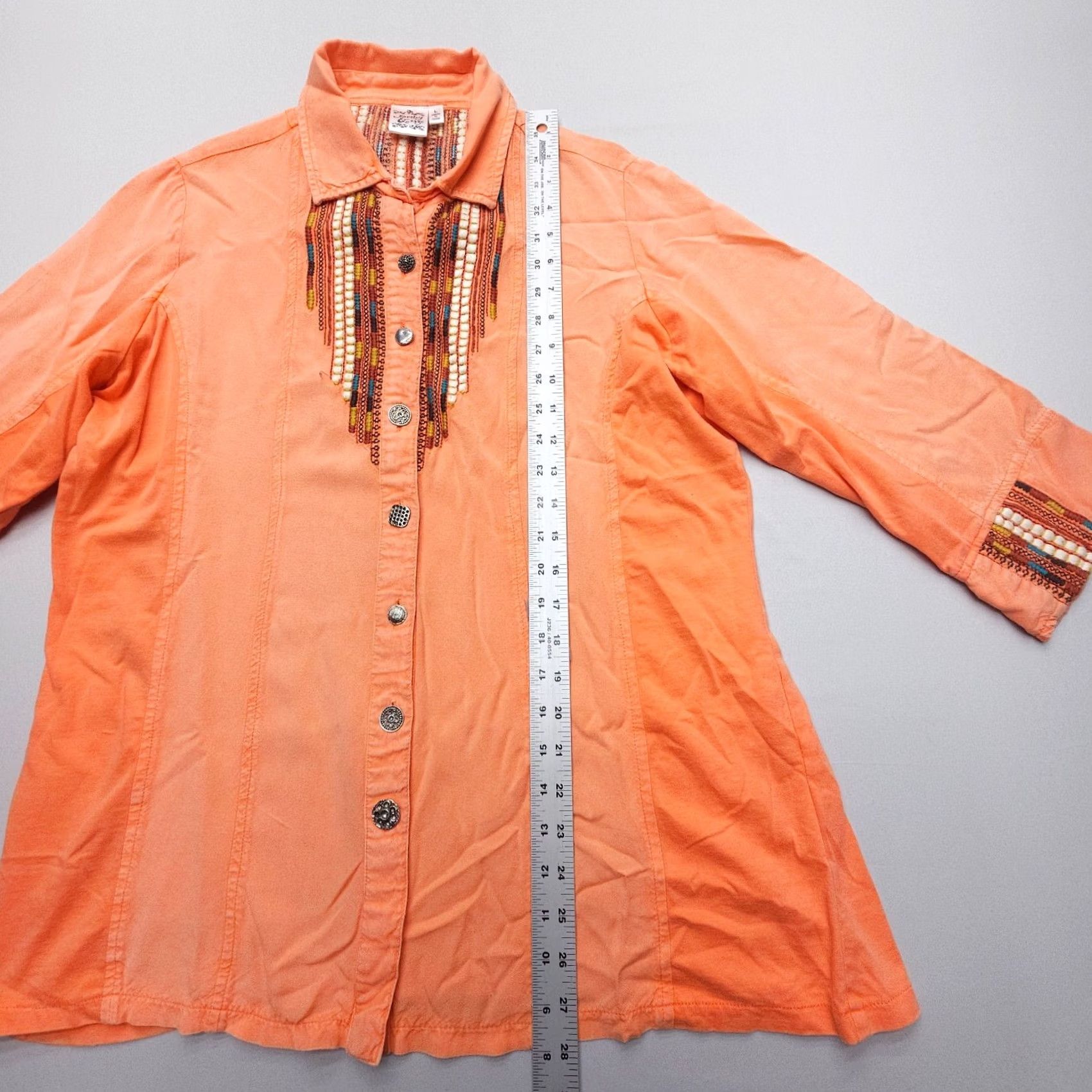 Native Parsley & Sage Blouse Shirt Womens L Orange Geometric Embroidered Bohemian Western 3/4 Sleeve Casual Shirt Mens? Size L / US 10 / IT 46 - 7 Thumbnail