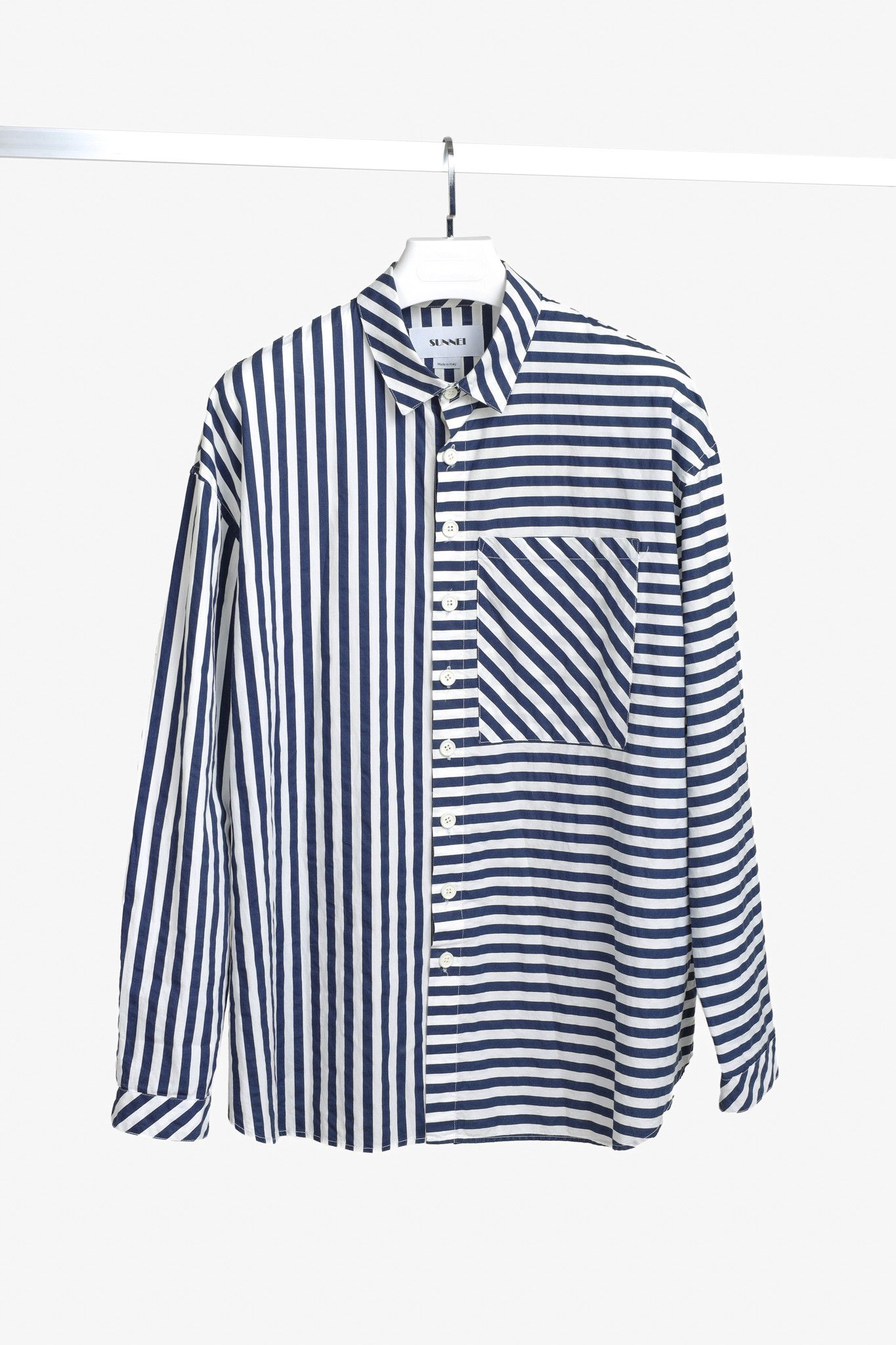 Sunnei Sunnei White Blue Striped Cotton Button Up Shirt Size US L / EU 52-54 / 3 - 1 Thumbnail