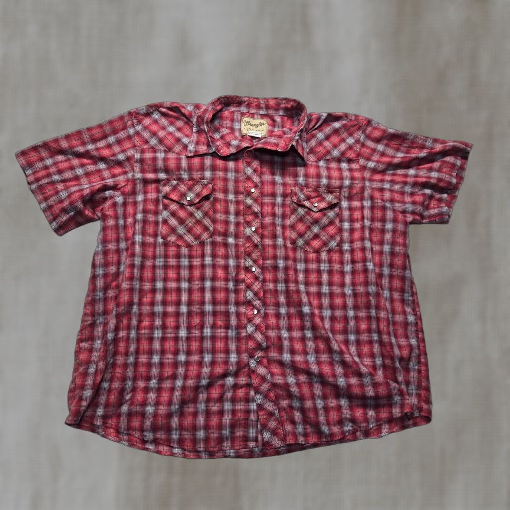 Wrangler VINTAGE Wrangler Men’s Casual Short Sleeve Plaid Button-Down Shirt 3XL Red Cotton Spring Summer Fall Size US XXL / EU 58 / 5 - 1 Thumbnail