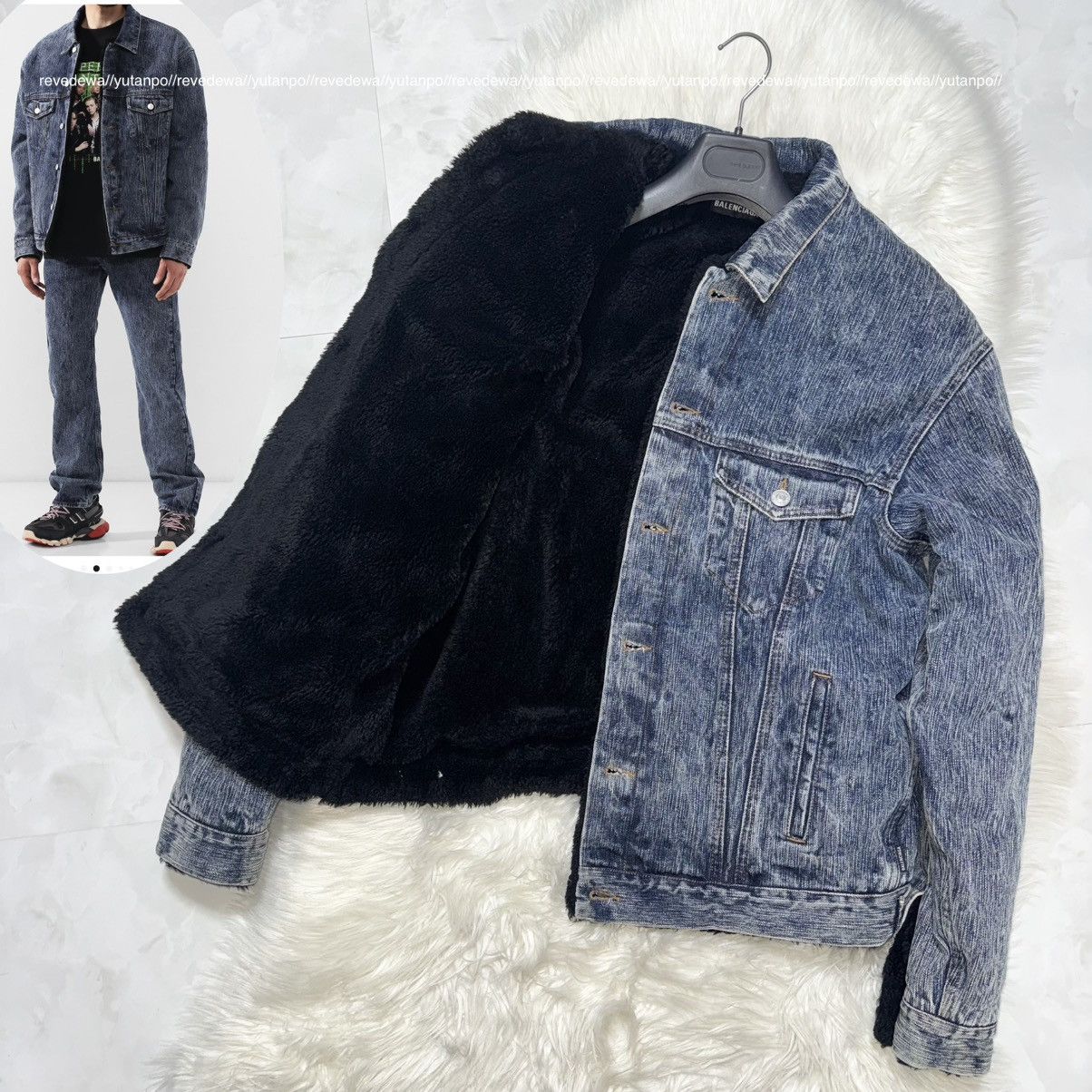 Balenciaga Balenciaga Boa Fur-Lined Marbled Denim Bomber Jacket, Size US S / EU 44-46 / 1 - 1 Thumbnail