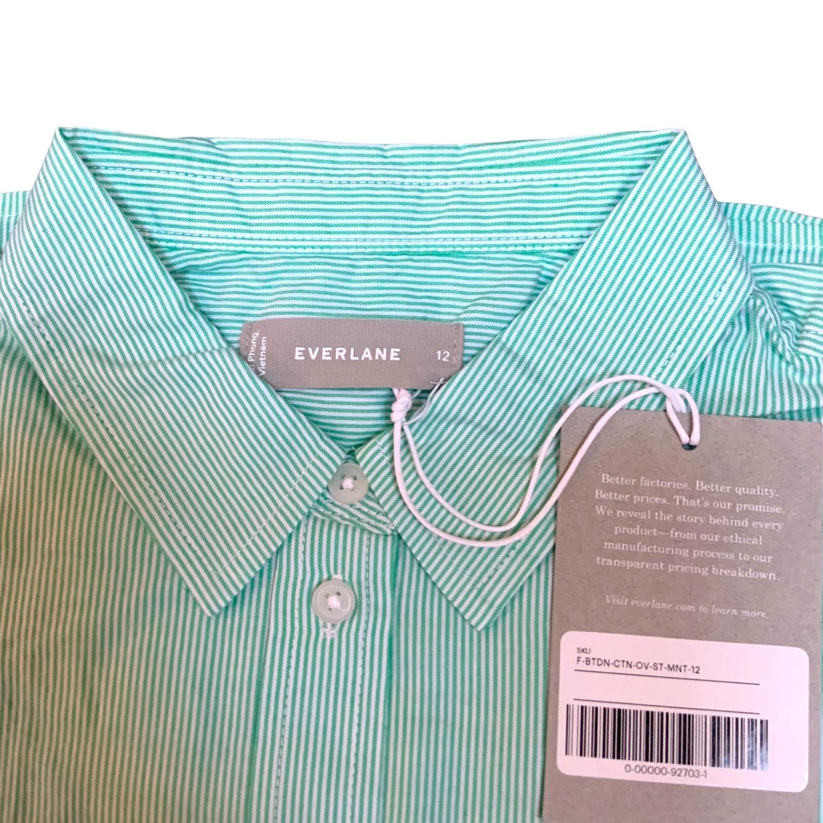 Everlane Everlane 100% Cotton Green Striped Button Down Shirt 12 NWT Size XL / US 12-14 / IT 48-50 - 3 Thumbnail