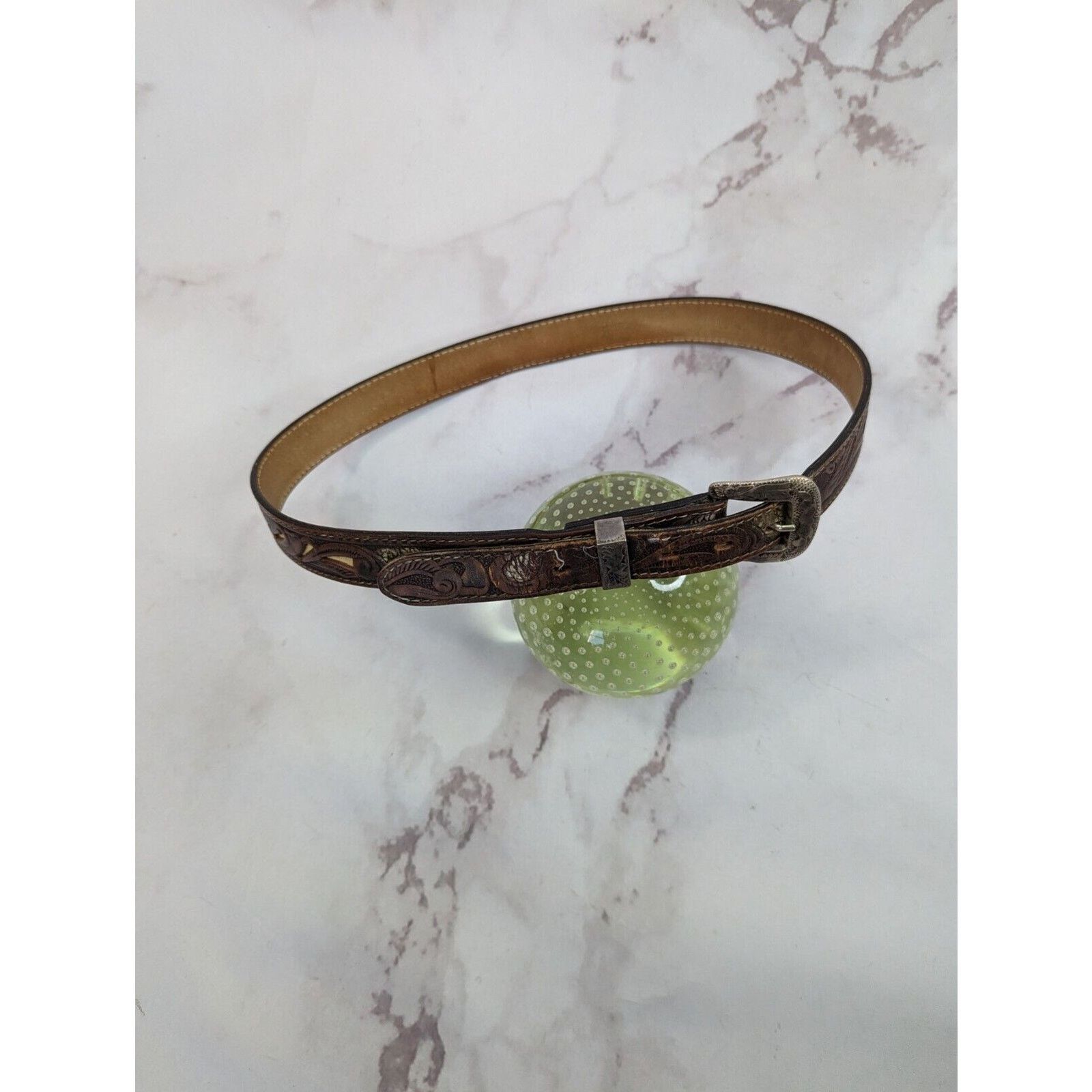 Vintage Vintage Concho Belt Womens 32 34 36 Silver Tooled Leather Size ONE SIZE - 1 Thumbnail