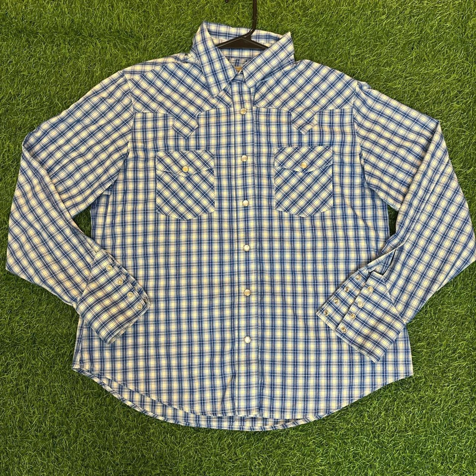 Other Women's y2k Blue/Silver Pearl Snap Plaid Button Down Size L / US 10 / IT 46 - 1 Thumbnail