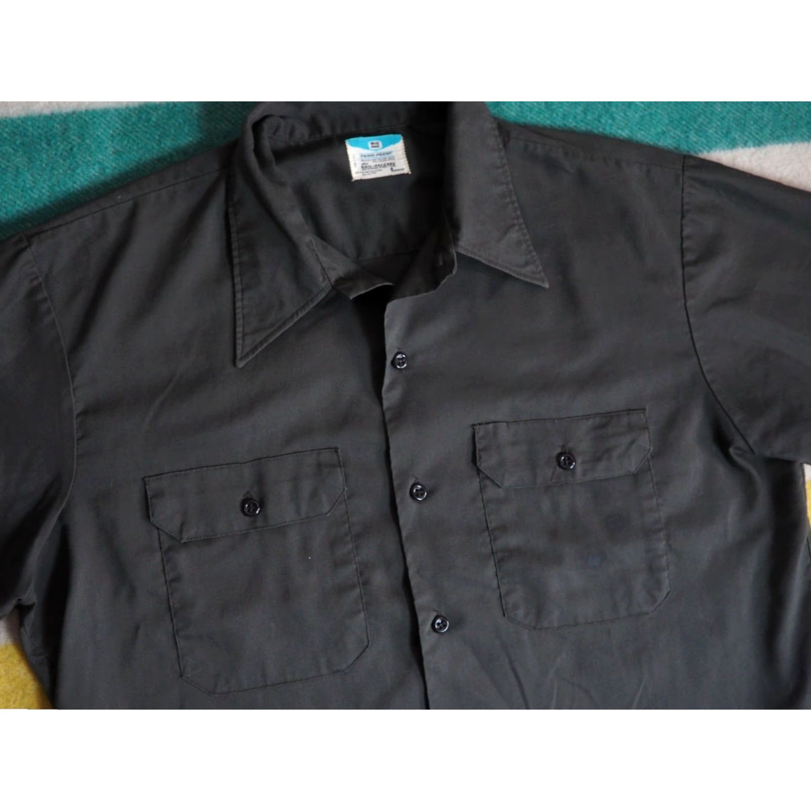 Vintage VTG 60s Big Mac Penneys Dark Green Grunge Crop Button Pocket Shirt Mens L Size US L / EU 52-54 / 3 - 5 Thumbnail