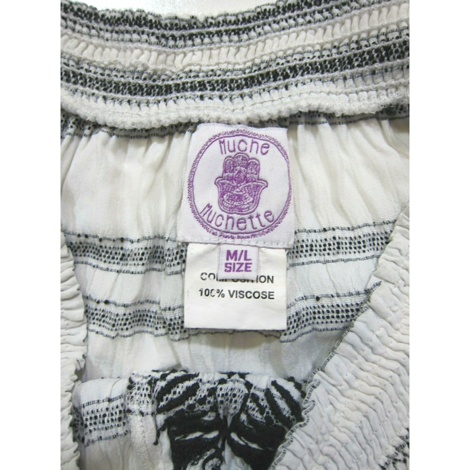 Vintage Muche Muchette 100% Rayon Black White Stripe Fringe Boho Tunic Dress Women M/L Size M / US 6-8 / IT 42-44 - 4 Thumbnail