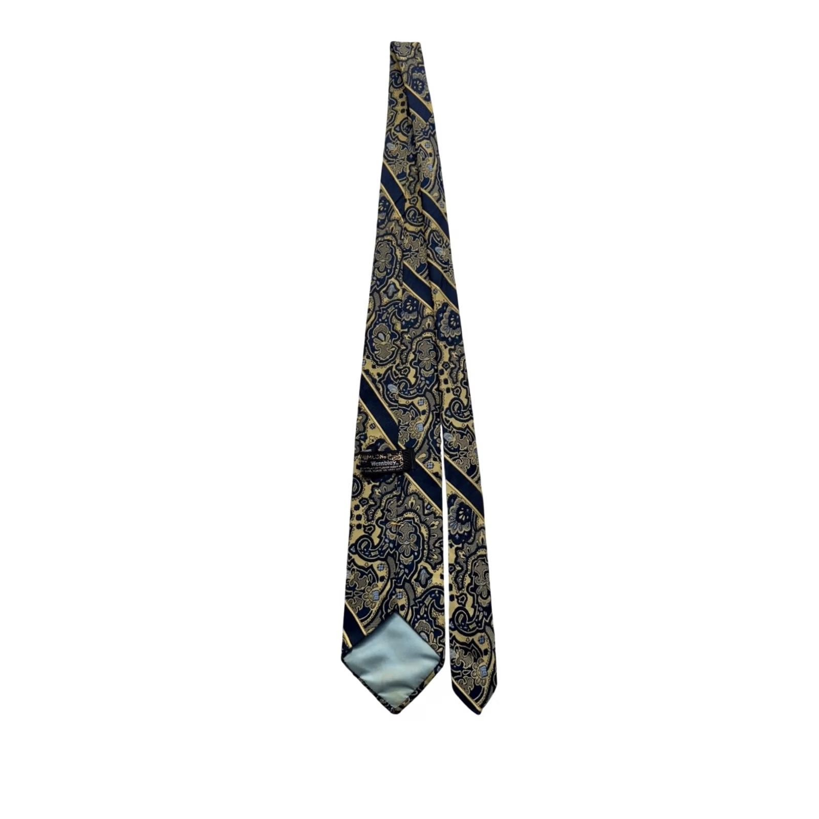 Vintage VINTAGE Wembley Paisley/Stripe Necktie Blue/Gold Wemlon Design #9110 Size ONE SIZE - 2 Thumbnail