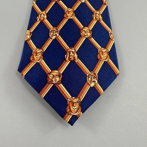Other Past Times Navy / Gold Bust Faces Men's Tie 4" x 60" Vintage Size ONE SIZE - 2 Thumbnail