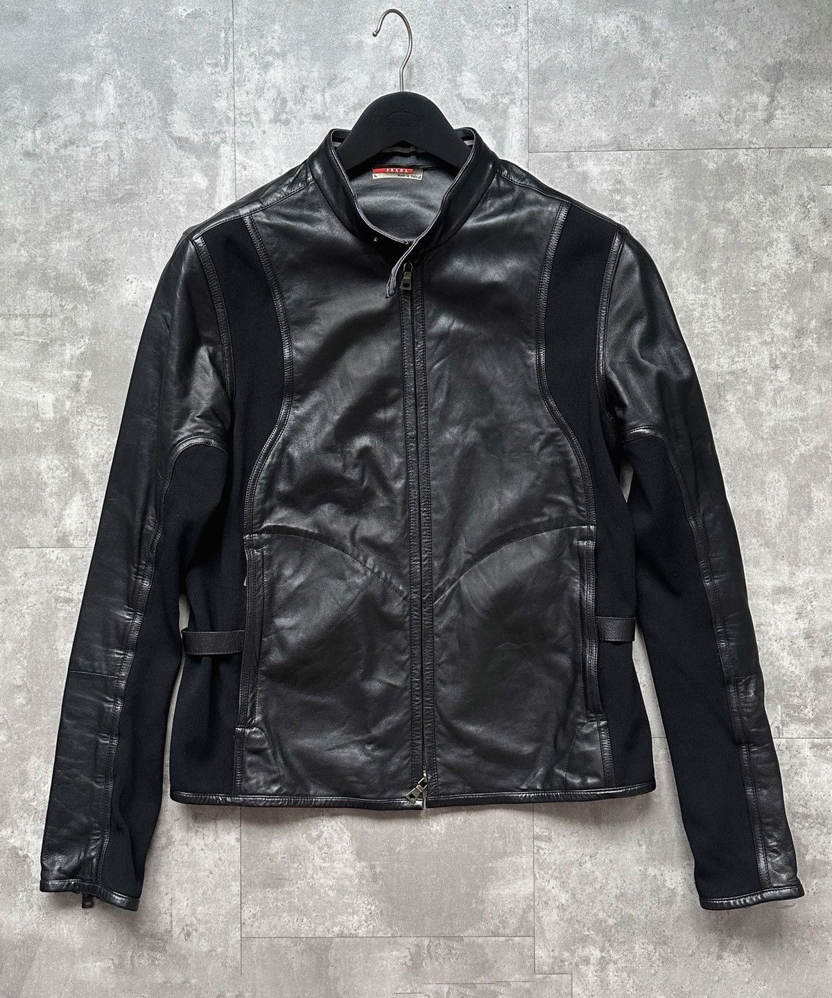 Prada 🔴 PRADA Leather Jacket Black Zip Bomber Pockets Nylon Size US M / EU 48-50 / 2 - 1 Thumbnail