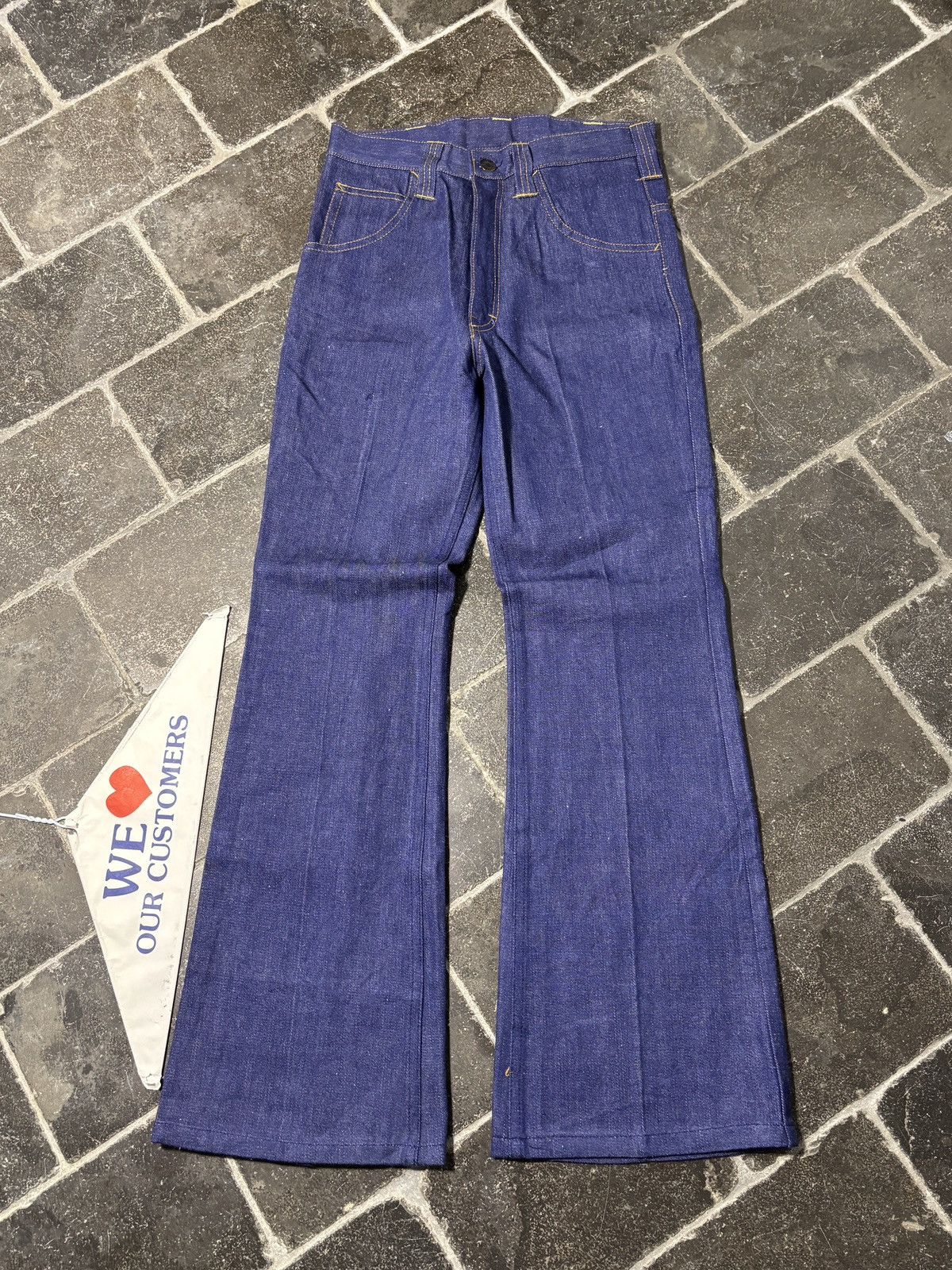 Vintage 1970s Flared Jeans Vintage Dark Wash Golden Horse Bell Botto Size 26" / US 2 / IT 38 - 3 Thumbnail