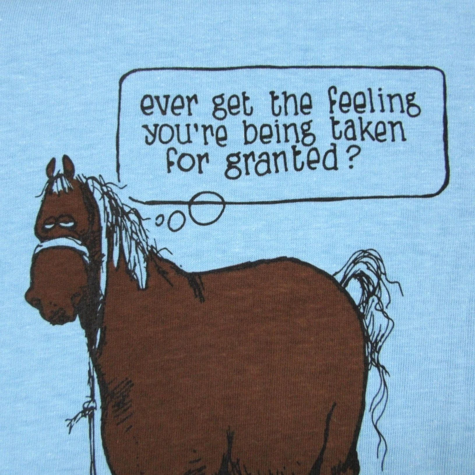Vintage NOS vtg 80s HORSE TAKEN FOR GRANTED CARTOON T-Shirt L/XL cowboy single stitch Men XS-XXL? Size US L / EU 52-54 / 3 - 5 Thumbnail