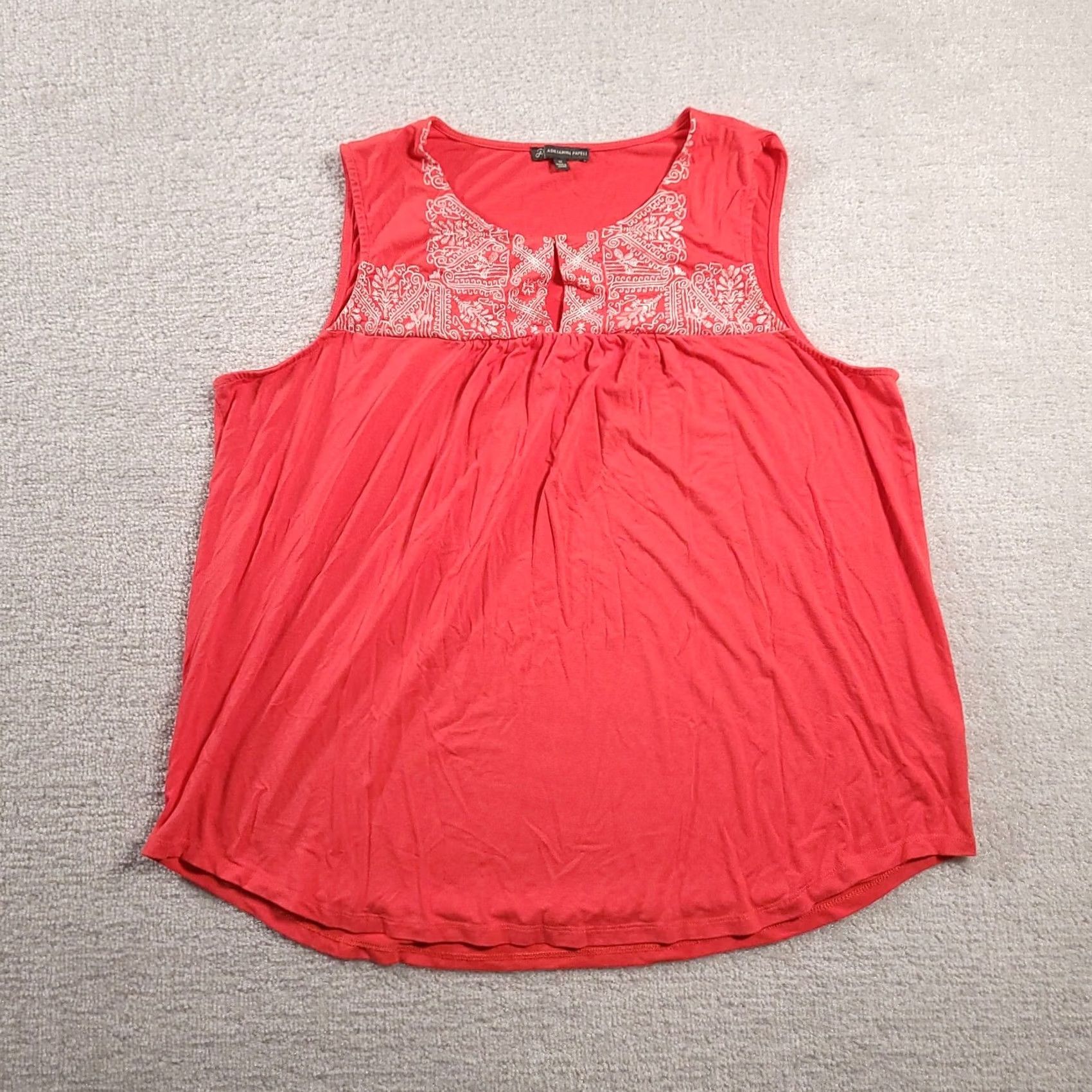 Adrianna Papell Adrianna Papell Top 1X Women Pink Sleeveless Blouse Scoop Neck Embroidered Shirt Tunic Women's Plus Size Pink Embroidered Size XL / US 12-14 / IT 48-50 - 2 Thumbnail